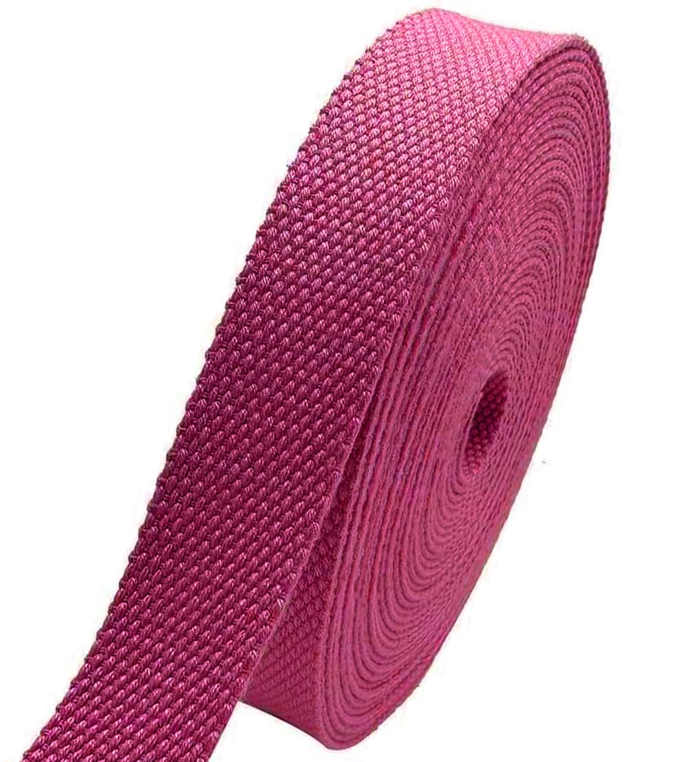 1 Inch Webbing Strap – Heavy Duty Polyester Cotton-Like Tape, 5.5–6 Yards, Eco-Friendly Dye, Washable & Durable for DIY, Sewing, Tote Bags, Pet Leashes, Outdoor Gear (Raspberry)