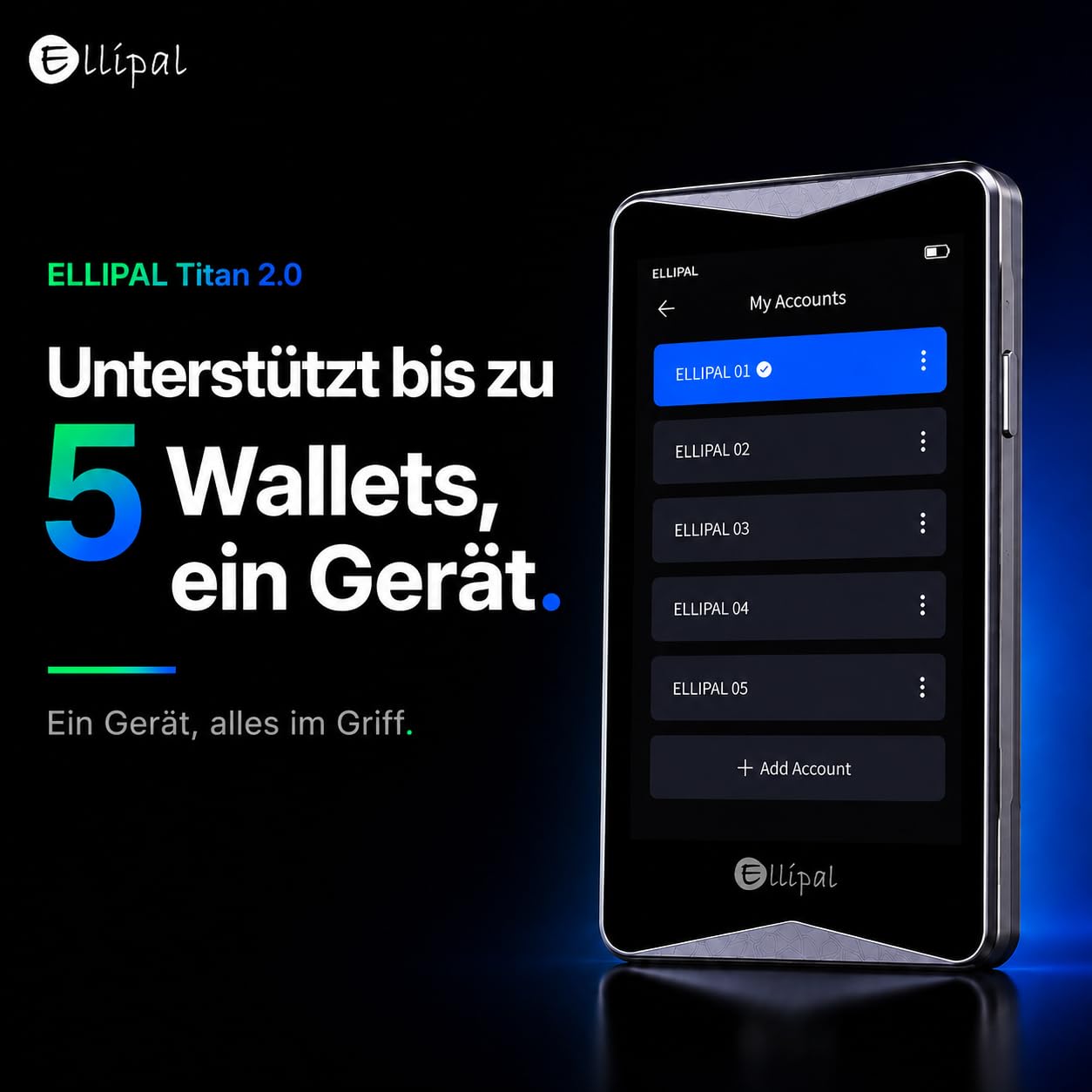 ELLIPAL Titan 2.0 Krypto-Wallet - 100% Offline-Hardware-Cold-Wallet mit Air-Gapped-Technologie, Bitcoin-Sicherheit, Speichern und Verwalten von Tausenden Coins und Tokens.