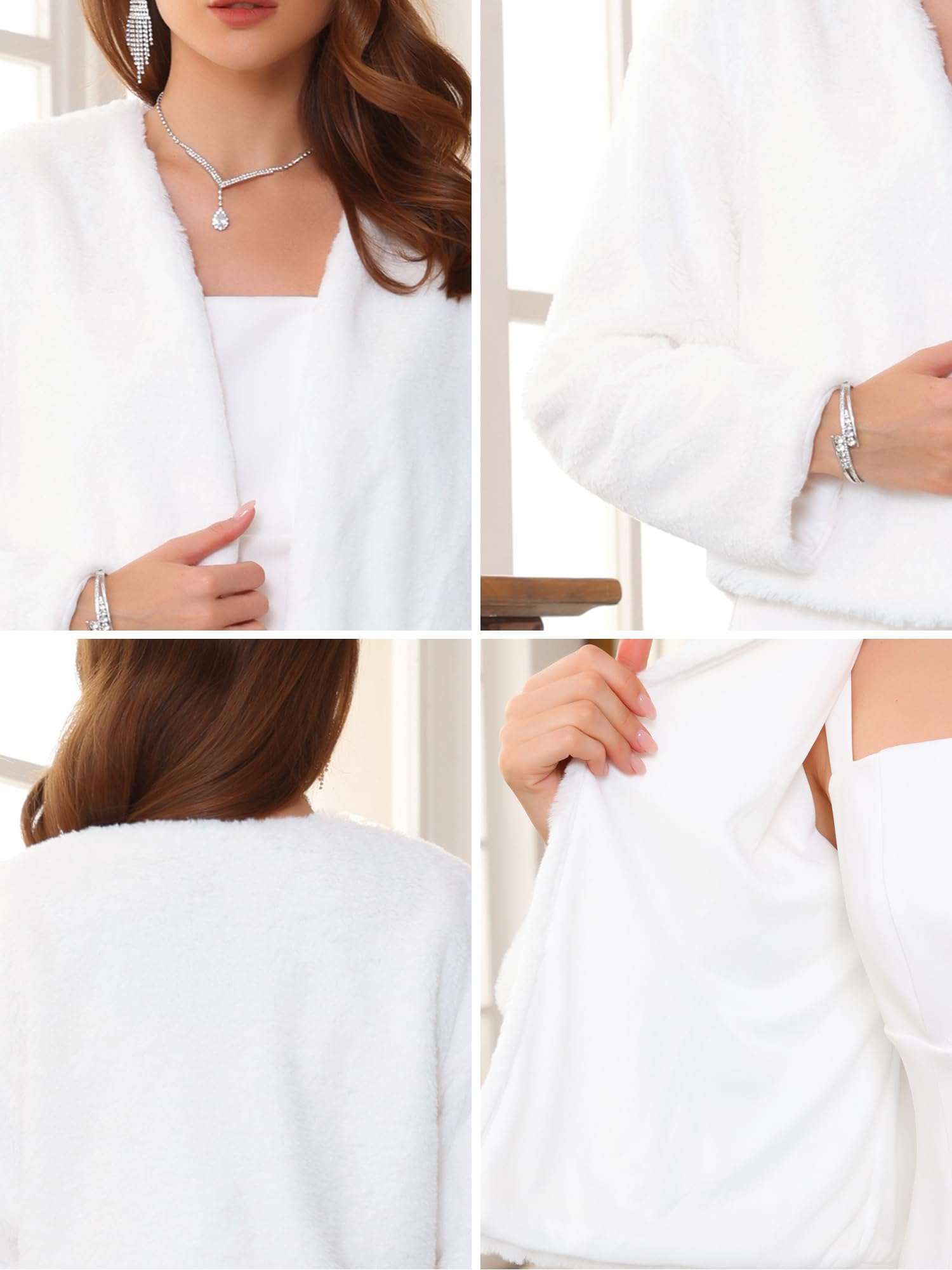 Donna Bolero Elegante per Abiti Da Sera Cocktail Sposa Matrimonio Giacca Elegante in Pelliccia Sintetica