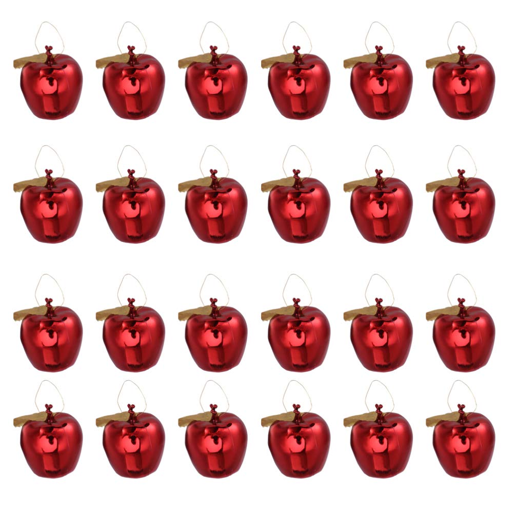 24pcs 4cm Mini Apple Ornaments Christmas Tree Decorations Xmas Hanging Pendant Baubles for Trees, Red, 4x4cm