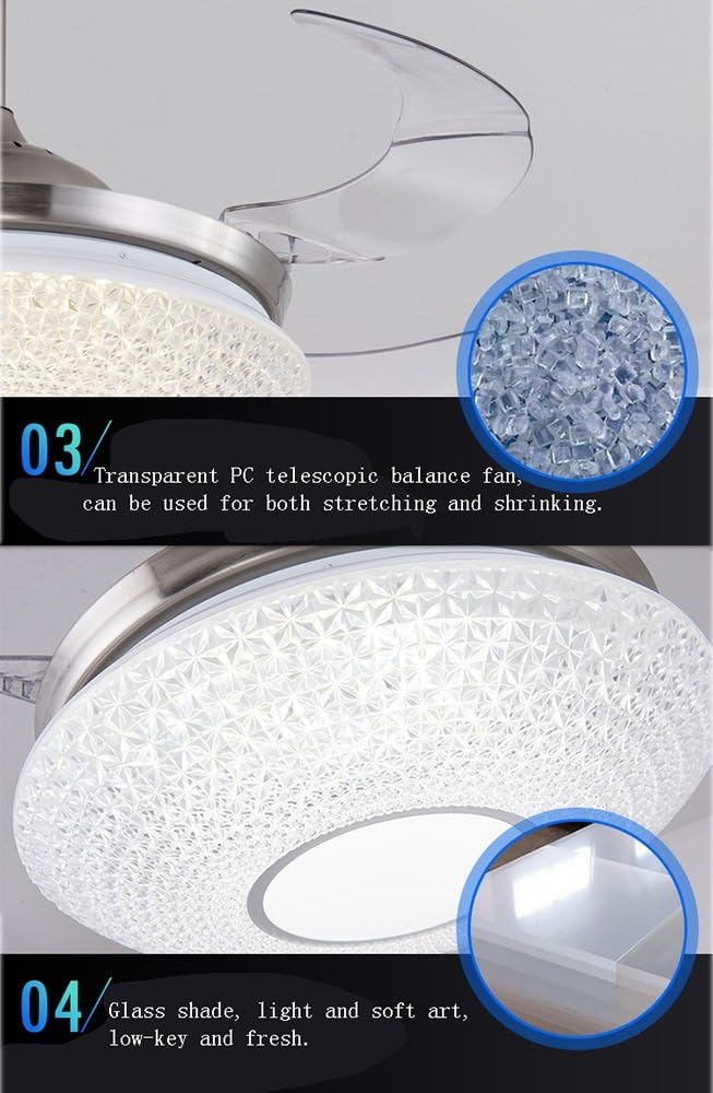 YUEGOO Ceiling Fans with Lamps,Led Simple Remote Control Stealth Fan Light 42-Inch Bedroom Dining Room Living Room Silent Ceiling Fan Light