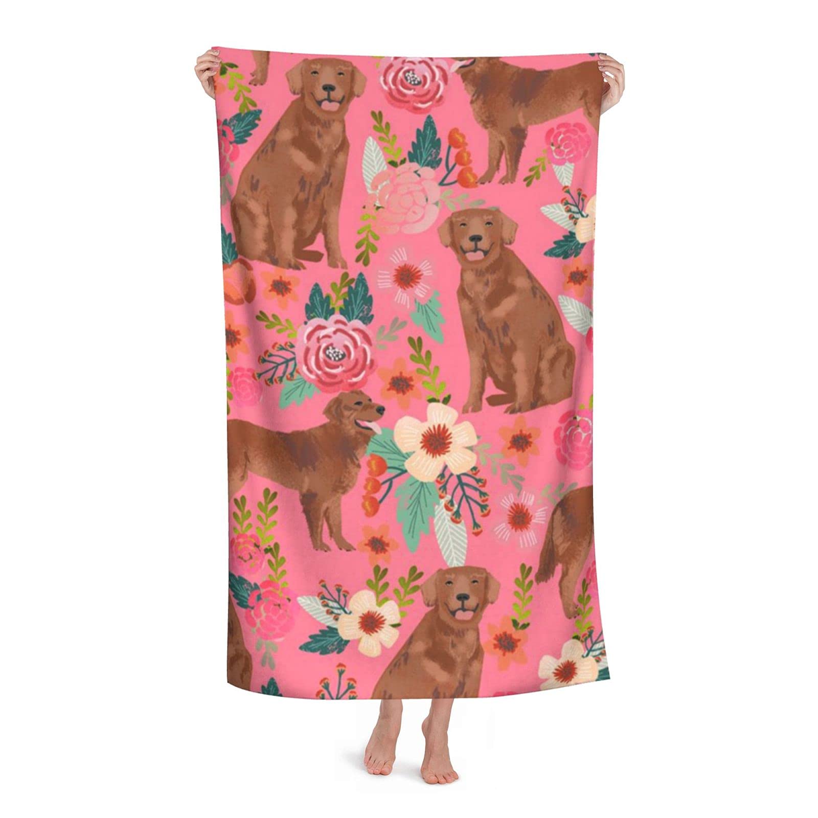 LSRCPD Red Golden Retriever Dogs Beach Towel Highly Absorbent Microfiber Beach Blanket Soft Bath Towels 80 x 130 cm