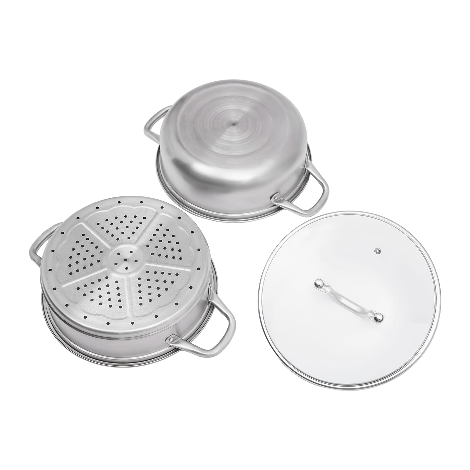 Casserole Vapeur Inox 304 à 2 Niveaux Empilables – Support Cuisson à La Vapeur, Grand Volume, Couvercle Simple