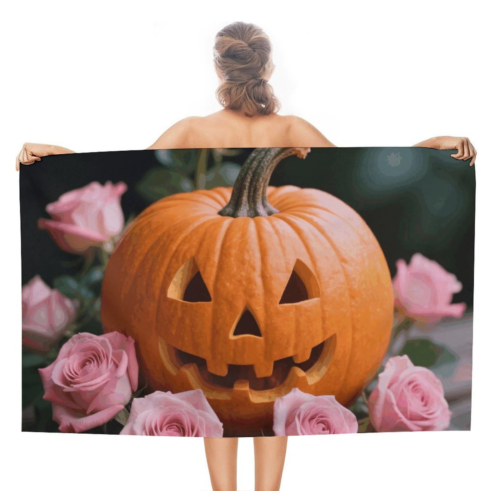 asbwuo Pumpkin and Pink Roses Beach Towels Extra Large Quick Dry Absorbent