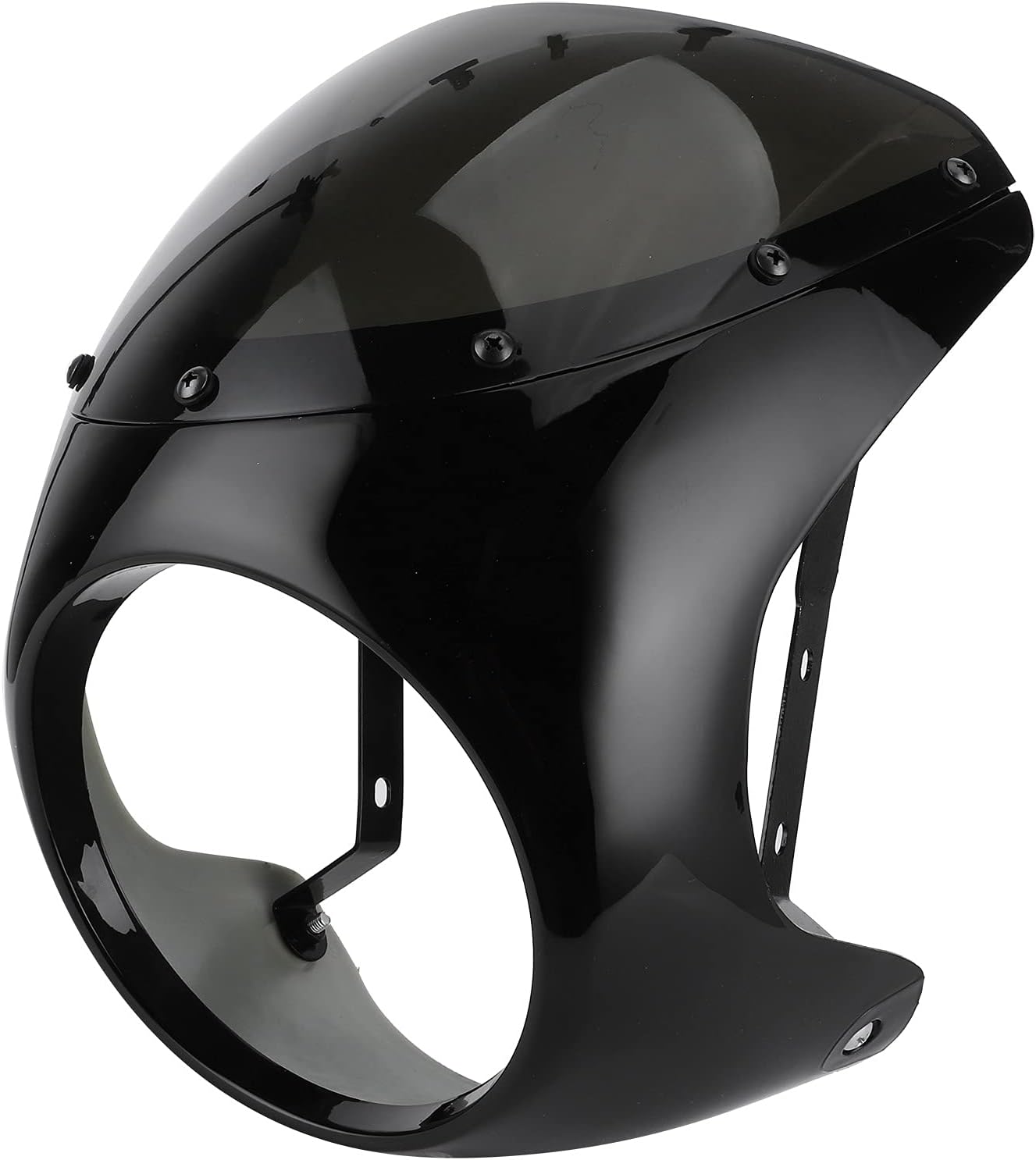 Windshield Fairing, 7in Headlight Fairing Wind Deflector Windshield ABS Universal for Motorcycle(Bright Black + Black Cover)