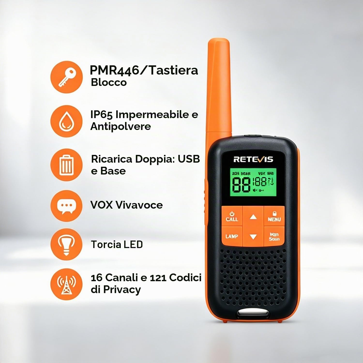 Retevis RT649 Walkie Talkie 4 Pezzi, PMR446 IP65 Wolki Toki Ricaricabili | Walkie-Talkie Professionali, 16 Canali, VOX, Radio con Torcia, Ricetrasmittenti Portatile per Attività all'aperto, Ciclismo