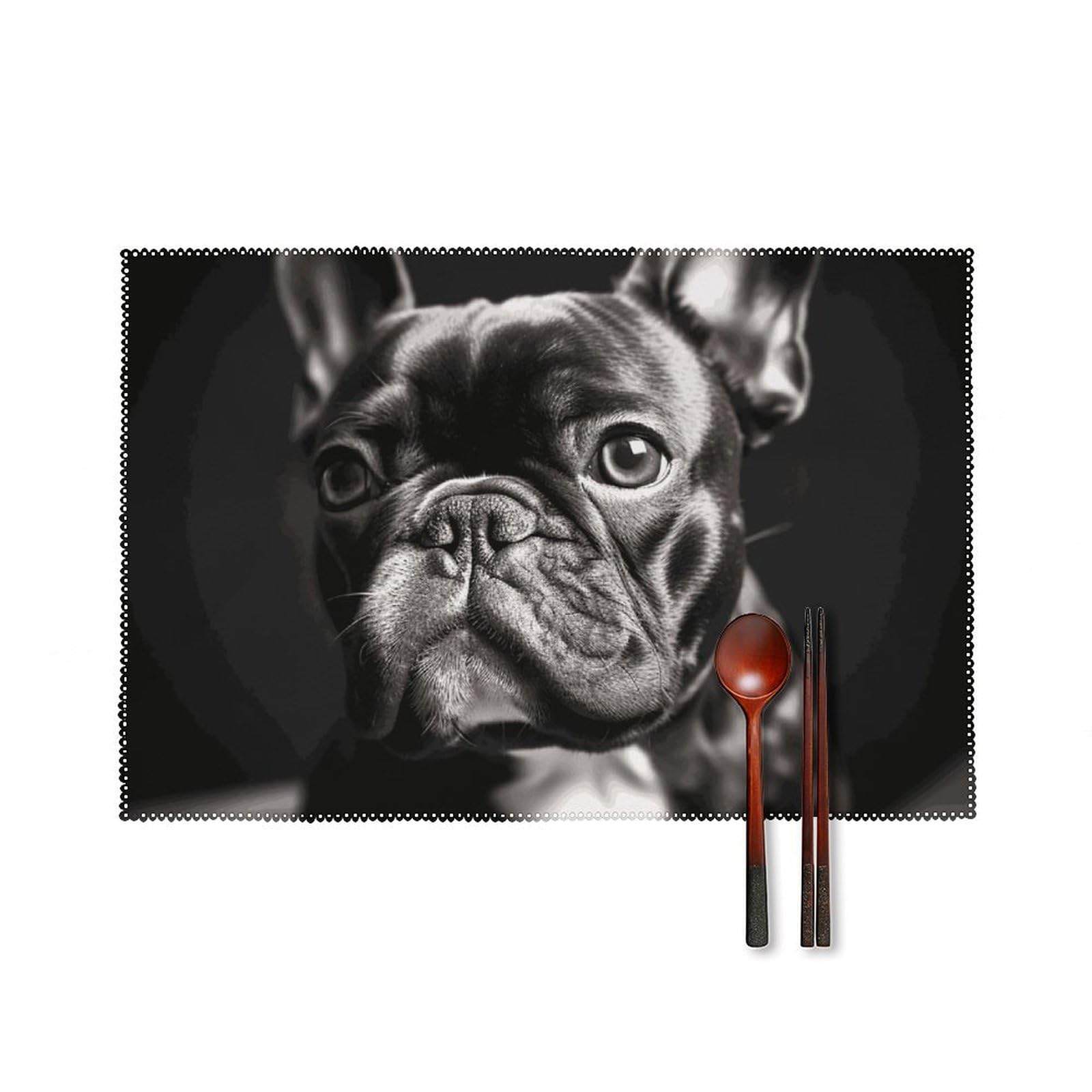 Set de table bouledogue français en toile, lot de 6 pièces lavables de 45x30 cm pour votre salle