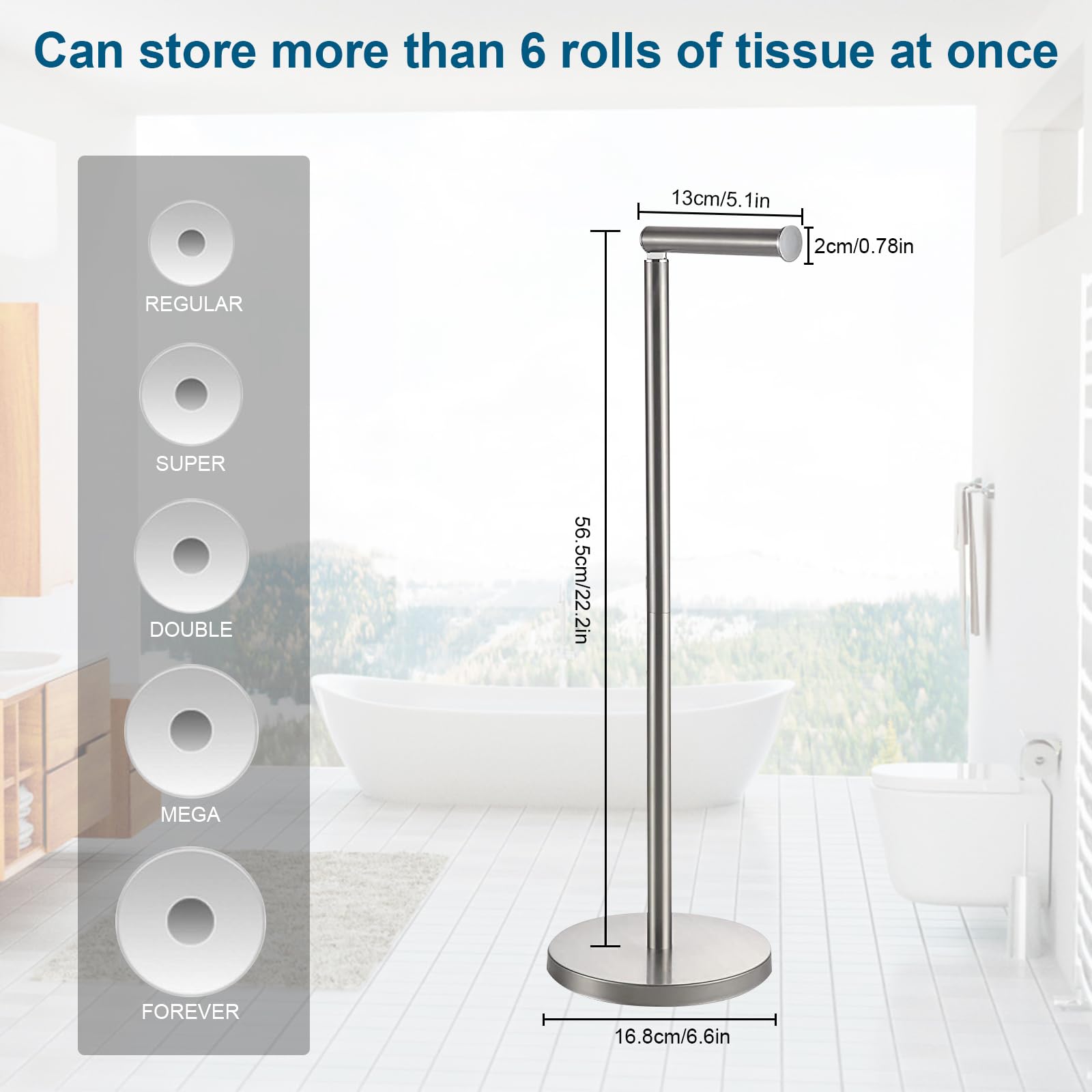 Stainless Steel Free Standing Toilet Paper Stand, Folding Toilet Roll Holder with Heavy Duty Base, Storage Dispenser (Silver) - Image 3