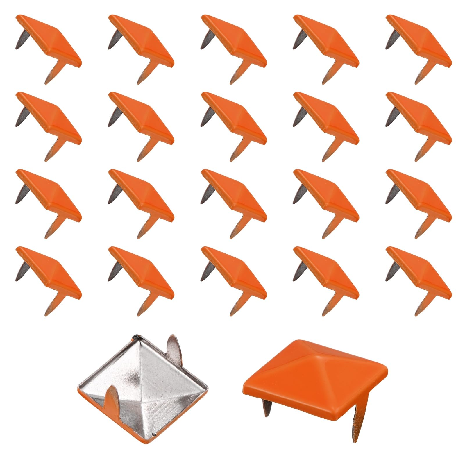 sourcing map 40pcs Square Pyramid Studs 12mm Carbon Steel 2 Claw Rivet Spike Studs for Bags Shoes Leather Crafting Punk Rock Jeans Jacket, Orange