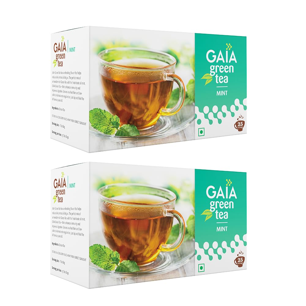 GAIA Mint Green Tea(Pack Of 2),Cool & Refreshing Mint Flavour Green Tea Now Available In A 25 Convenient Tea Bags Each For An Energizing Boost!, 9.07 Gram-image-40