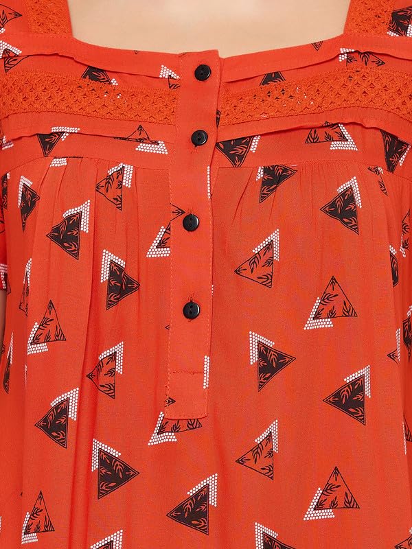 Image of Clovia Women's Rayon Printed Long Night Dress- red