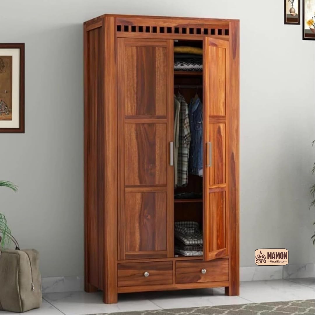 Wood Decor Sheesham Wood Wardrobe, Almirah for Home & Office Area, Solid Wooden Cupboard Solid Wood Almirah (Finish Color - Honey Brown, Pre-Assembled)-image-27