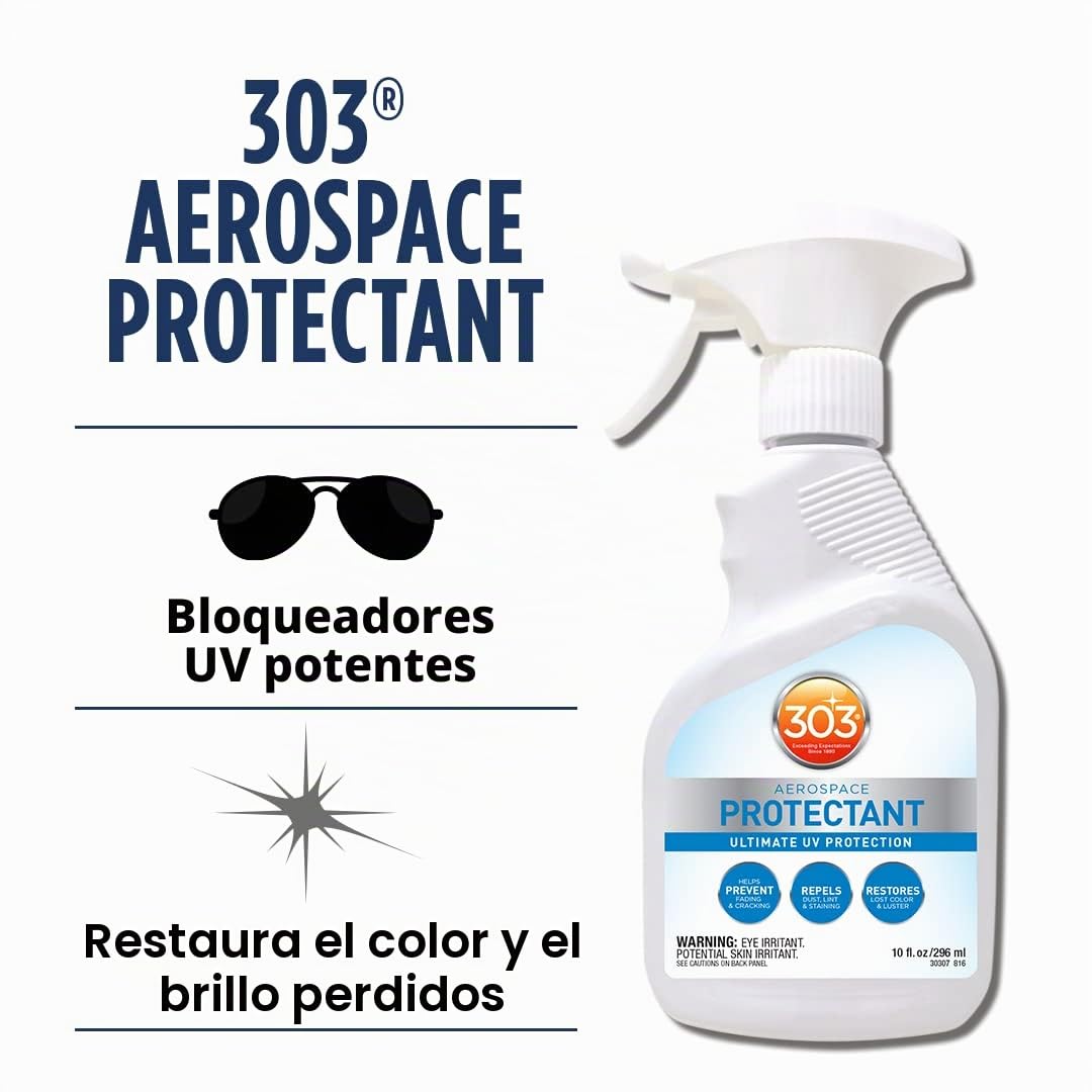 303 Aerospace Protectant 296 ml – Spray protector UV para plástico, vinilo, goma y cuero – Acabado mate, protege contra la decoloración y la fragilidad + guantes de nitrilo