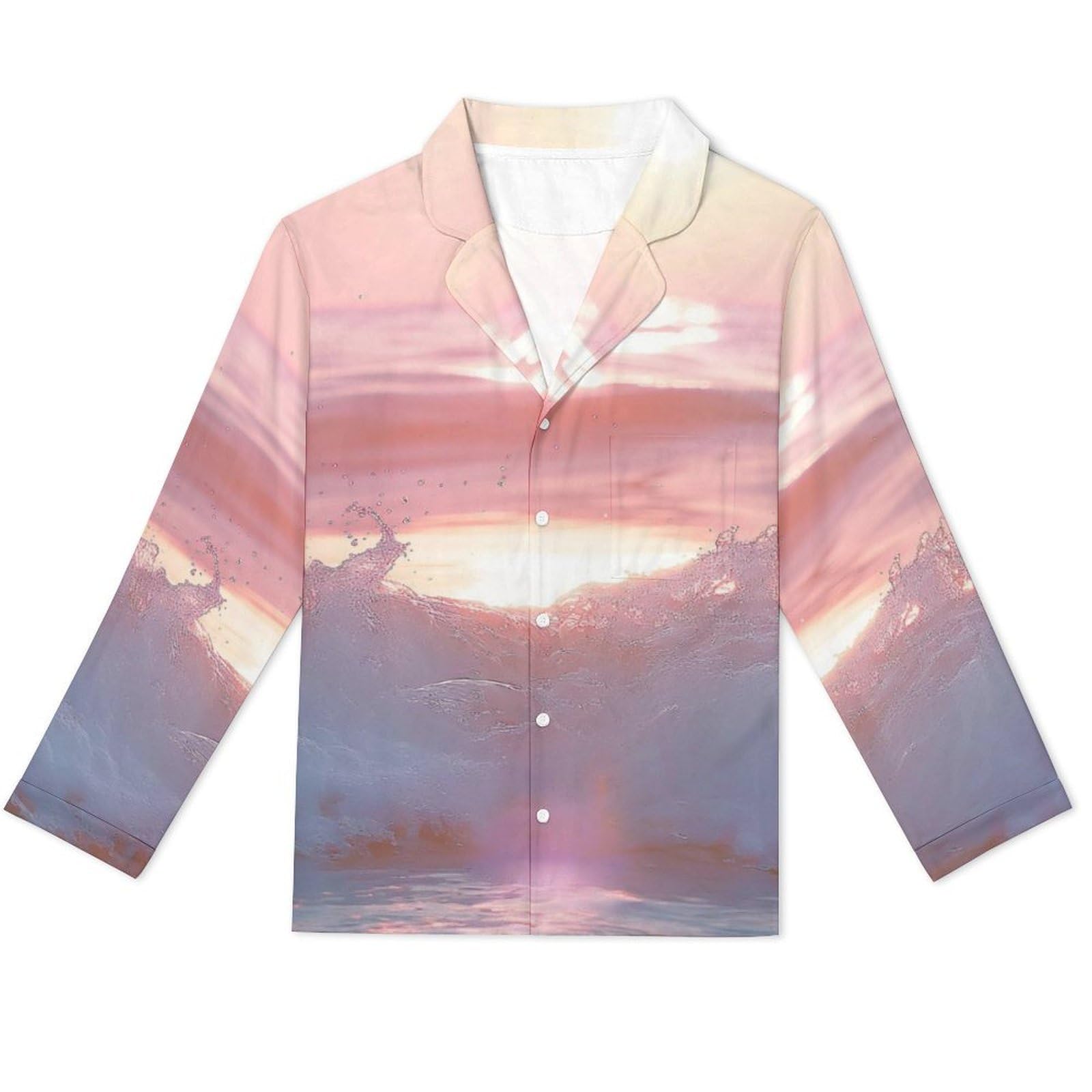 OLEETS Completo Pigiama da Uomo 2 Pezzi - Paesaggio della Spiaggia Top E Pantaloni in 2 Pezzi Pigiama Casual E Ampio A Maniche Lunghe Morbido Autunnale E Invernale.