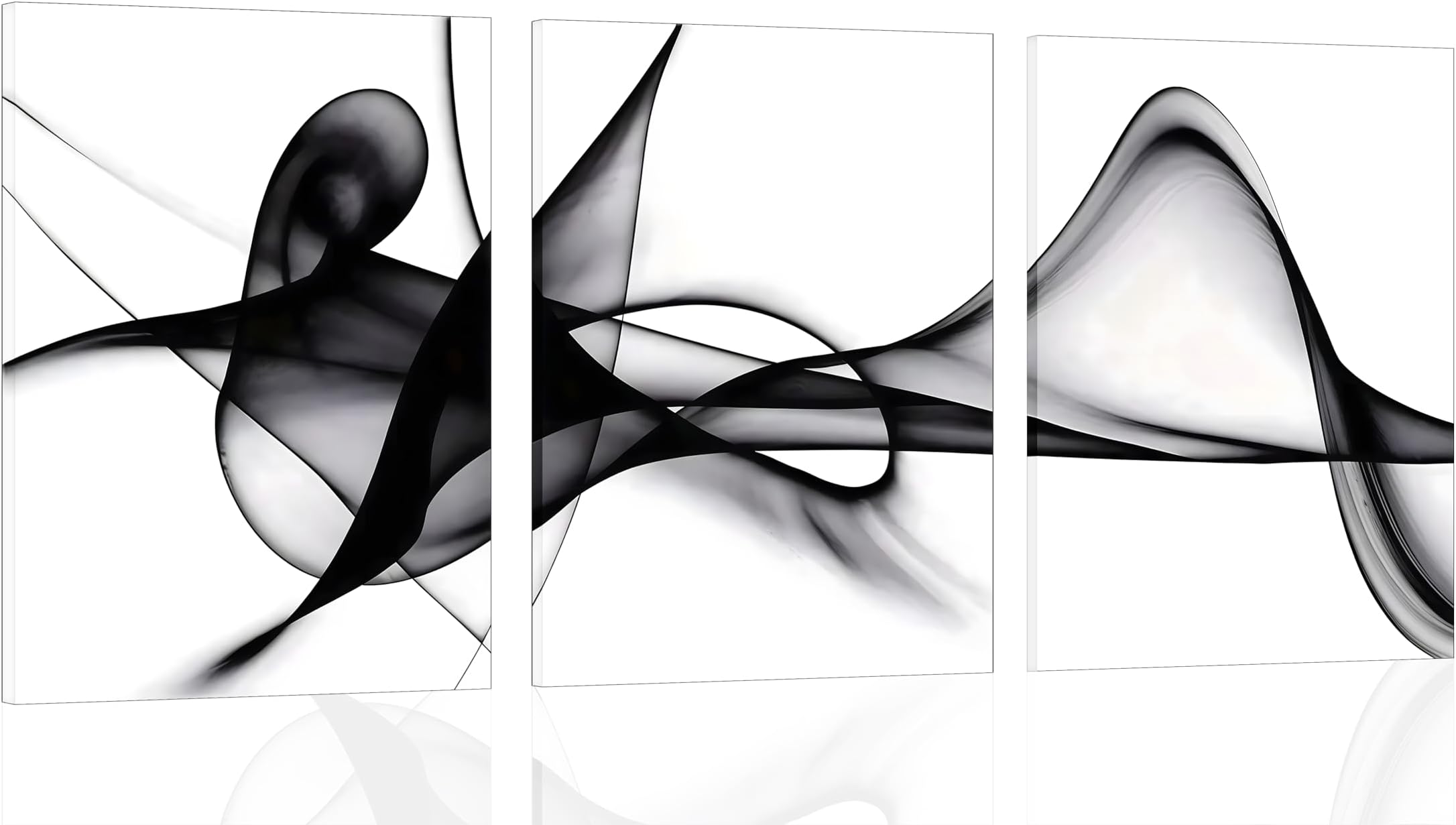 3 Panels Framed Black White Abstract Canvas Wall Art Fluid Line Movement Prints Posters and Paintings Modern Pictures Wall Decor for Living Room Bedroom Office Decoration