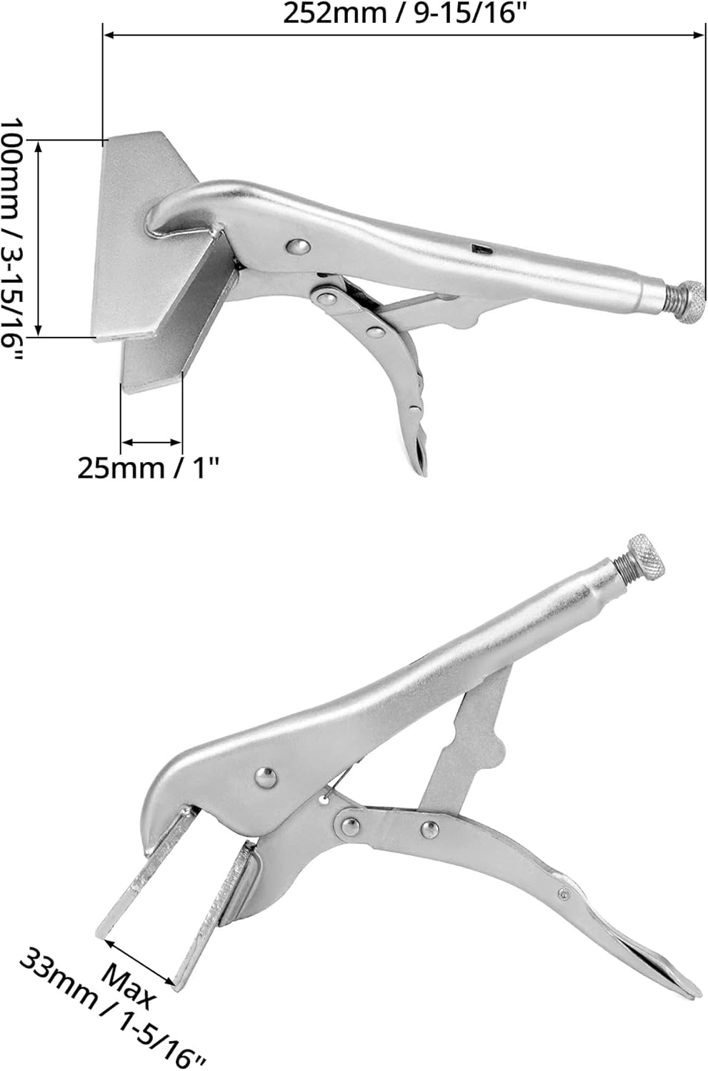QWORK 10 Locking Sheet Metal Clamp, 2 Pack Welding Locking Plier Tools, Heavy Duty Sheet Metal Grip Tool, Adjustable Opening Nickle Plated Welding Plier