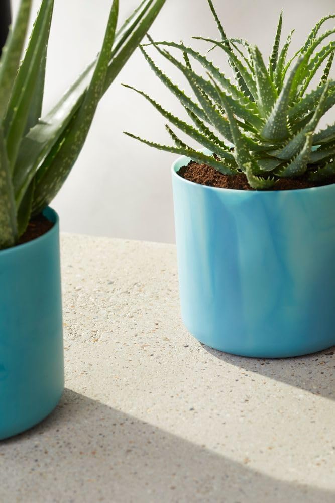 elho The Ocean Collection Round 16cm - Flower Pot Indoor - 100% Recycled - Made with Marine Waste - Blue/Atlantic Blue