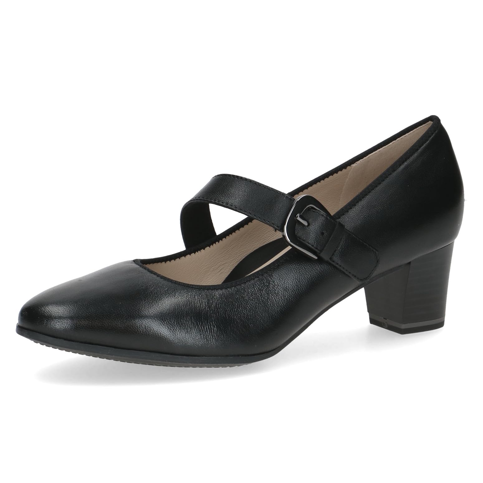 CAPRICE Women Pumps Leather with Strap, Black (Black Nappa), 3.5 UK