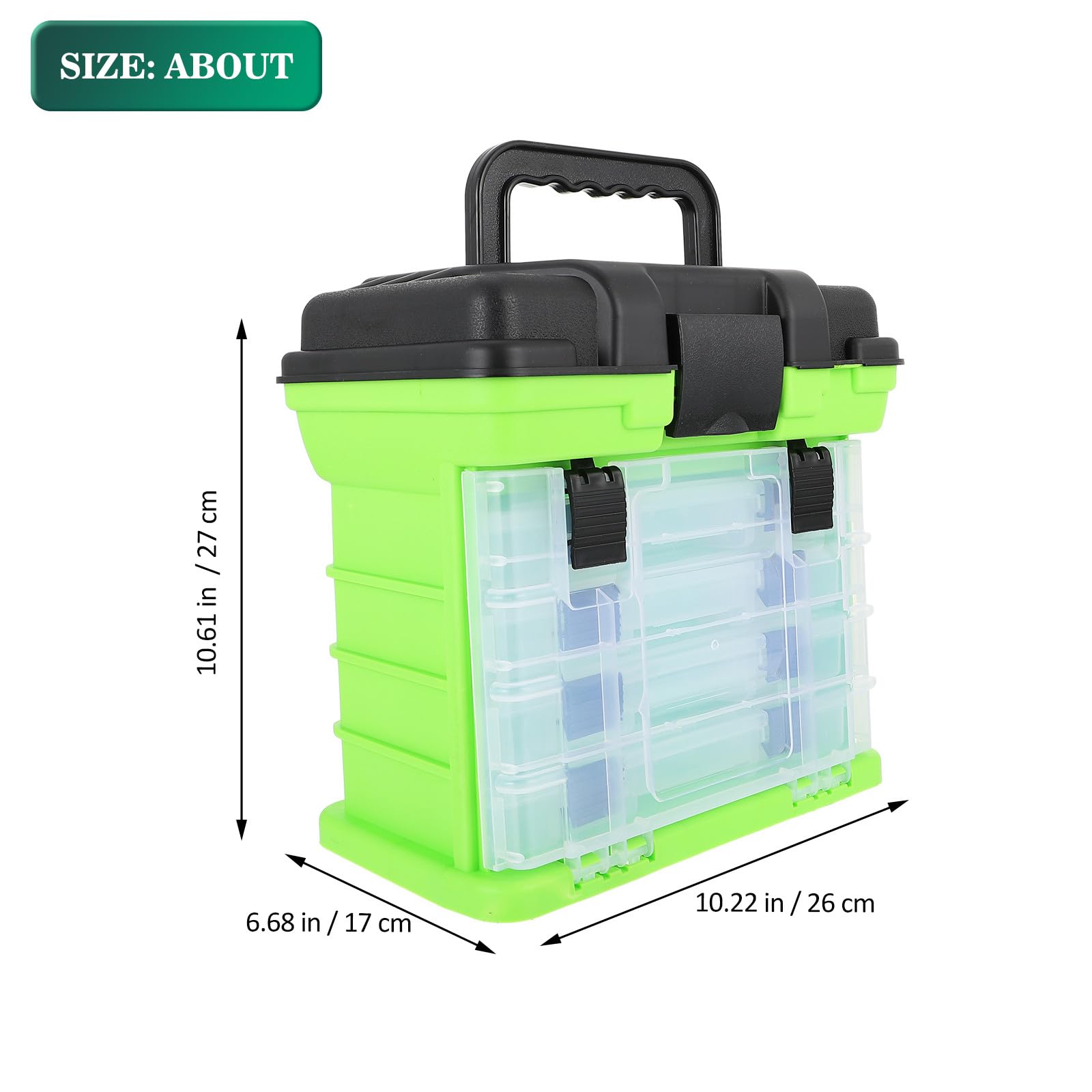 Hohopeti Boîte de Rangement Grosse Capacité pour Outils de Pêche Protection Optimale en Plastique Vert 4 Couches et Poignée Portable Pêche en Mer