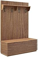 Modway Render 3-in-1 Walnut Hall Tree with Fluted Bench, Coat Hooks & Shelf - Modern Entryway Storage Set