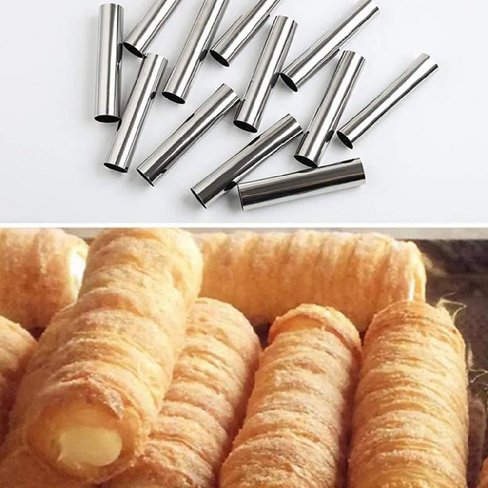 MKNZOME 30 Pack Stampo per Cannoli in Acciaio Inossidabile - Tubi Rotolo di Crema Forma Tubolare per Cornetto Cono - Forme per Cottura