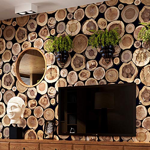 YEEXCD Pila 3D Troncos de Madera Pintado no Autoadhesivo de PVC de...