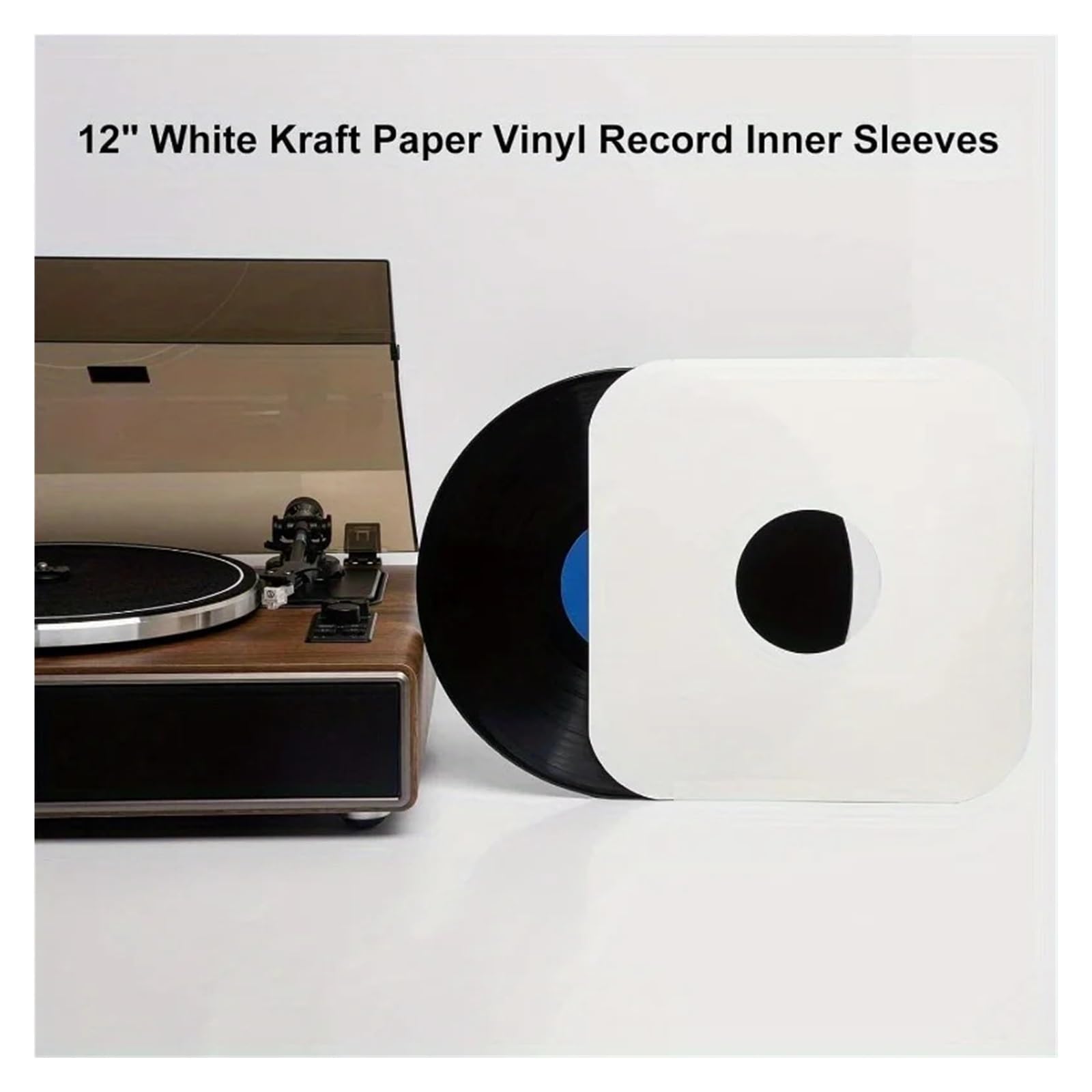 Copertine interne per dischi in vinile 10/20/50 PCS 12 pollici Maniche in vinile Angolo arrotondato Carta Kraft LP interne Copertine di album Foro centrale for la protezione dei dischi(White 50PCS)
