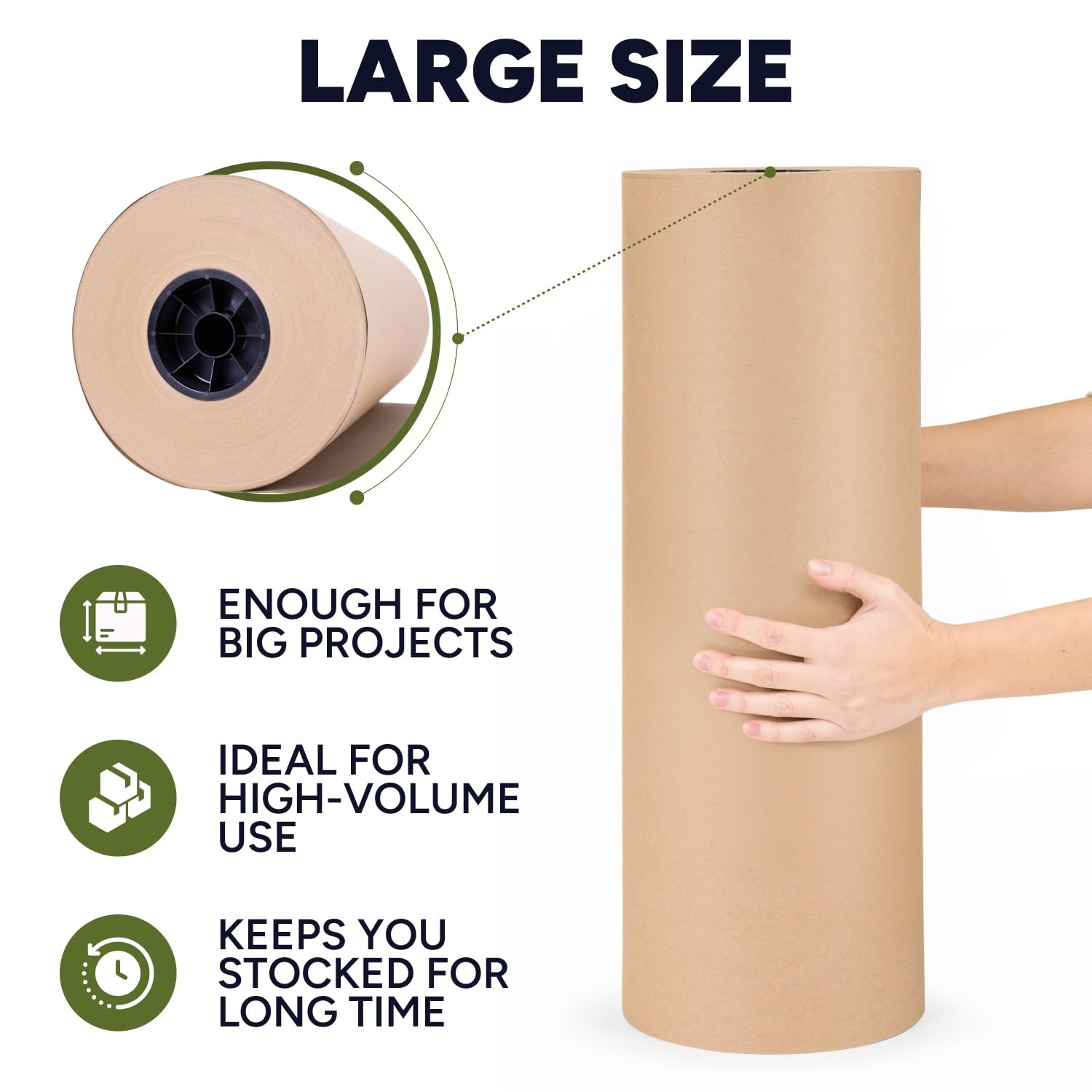 Paclord Kraftpapierrolle, naturbraun, 61 x 21945,6 cm (219,5 m), 22,7 kg, hergestellt in den USA, 7,6 cm große Rolle braunes Geschenkpapier zum Verpacken