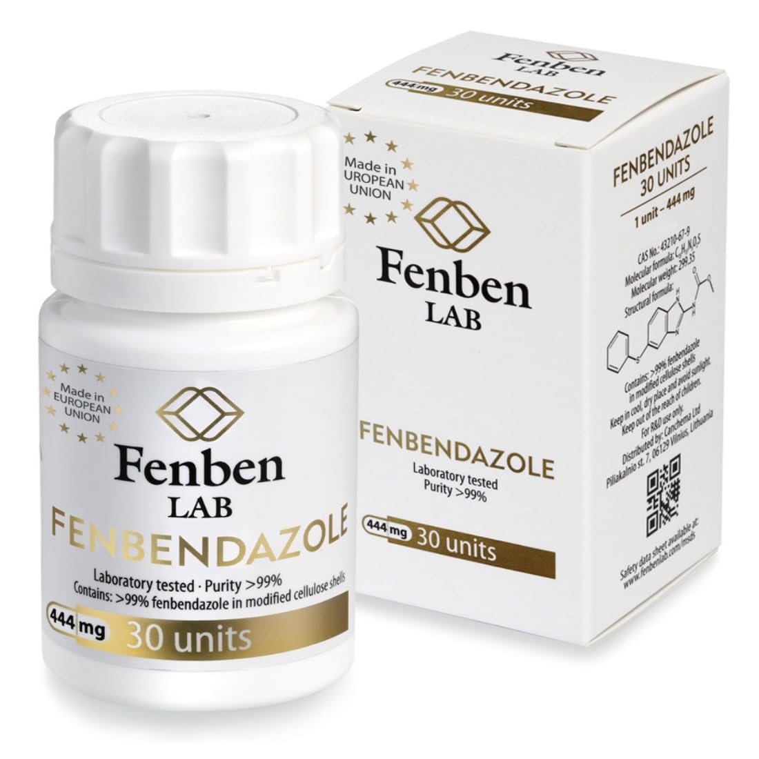 Fenbendazole 444mg, Purity >99%, by Fenben Lab, Continuously Tested, Certificate of Analysis (Quality Protocol) Included, 30 capsules