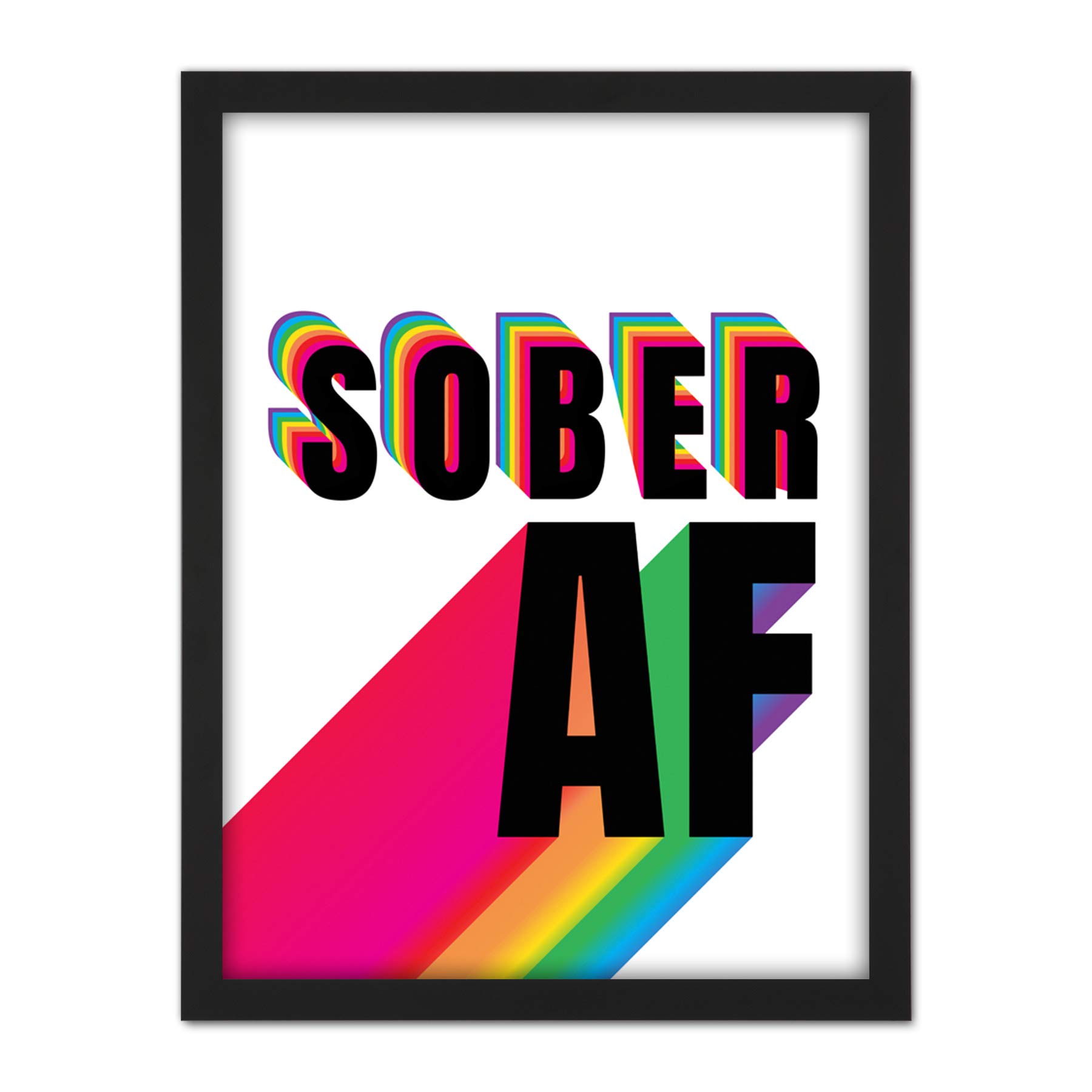 Wee Blue Coo Sober AF Rainbow Typography White Artwork Framed Wall Art Print 18X24 Inch