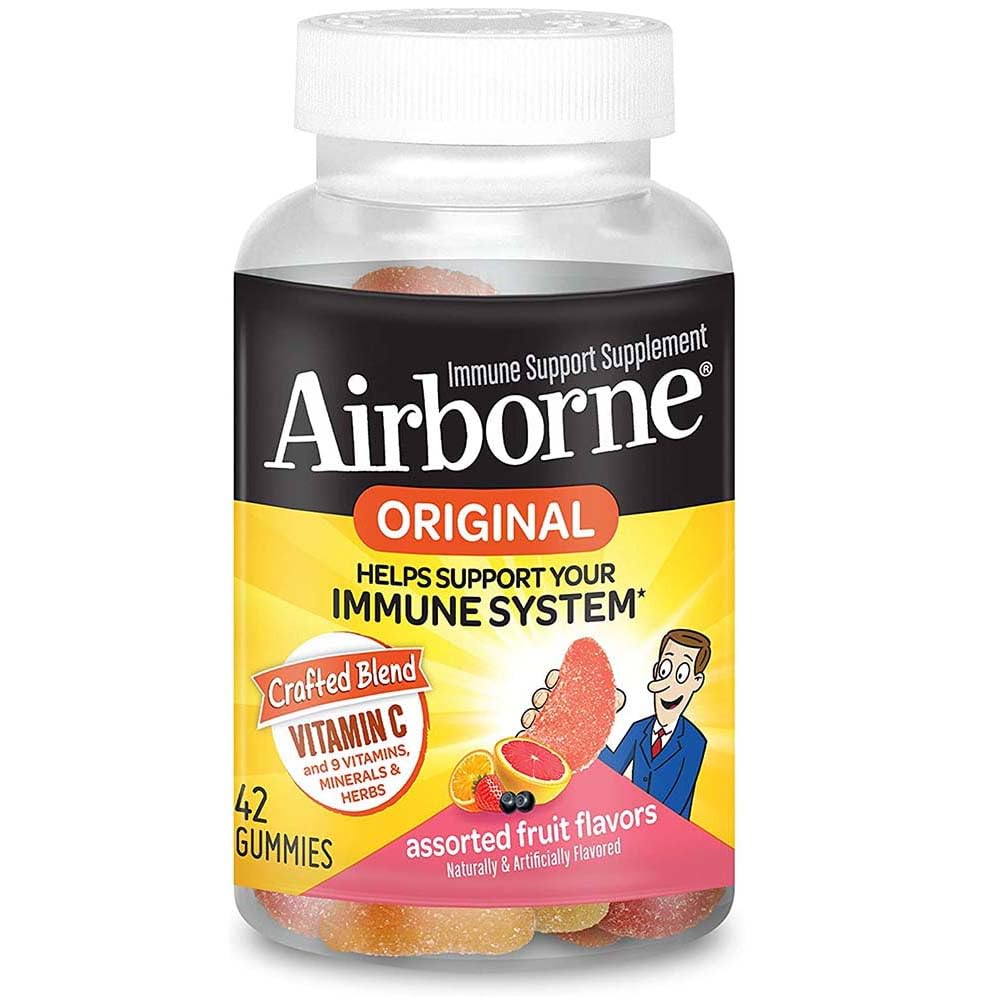 Airborne Assorted Fruit Flavored Gummies, 42 count - 750mg of Vitamin C and Minerals & Herbs Immune Support (Packaging May Vary) ( Pack of 2)