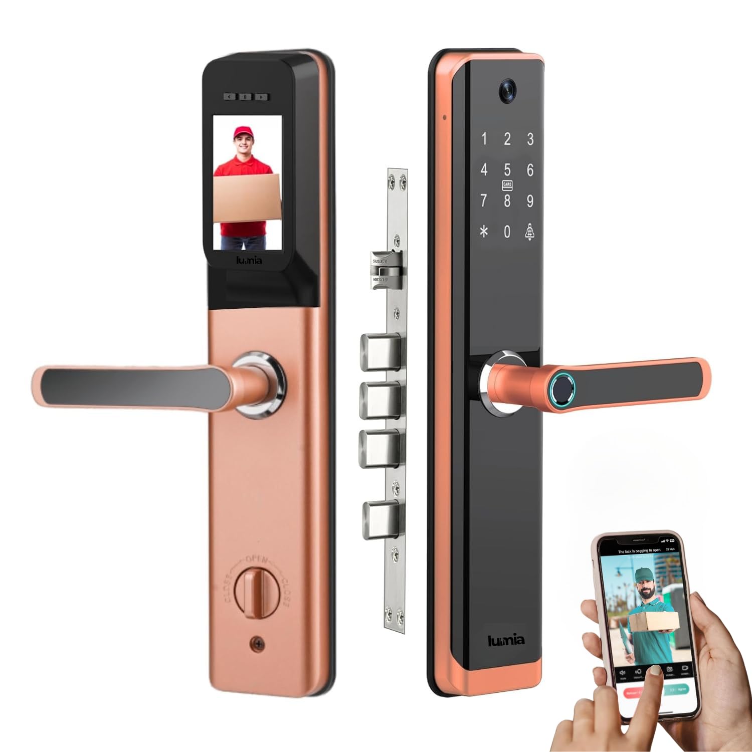 LUMIA Omega Premium Smart Digital Door Lock with Camera, 7-Way Unlocking Fingerprint, WiFi+Bluetooth, Mobile App, OTP, Password, NFC Card and Manual Key Access (Spider) (Rose Gold) 2 Years Warranty (B0DG5TJY8M) Amazon Price History, Amazon Price Tracker