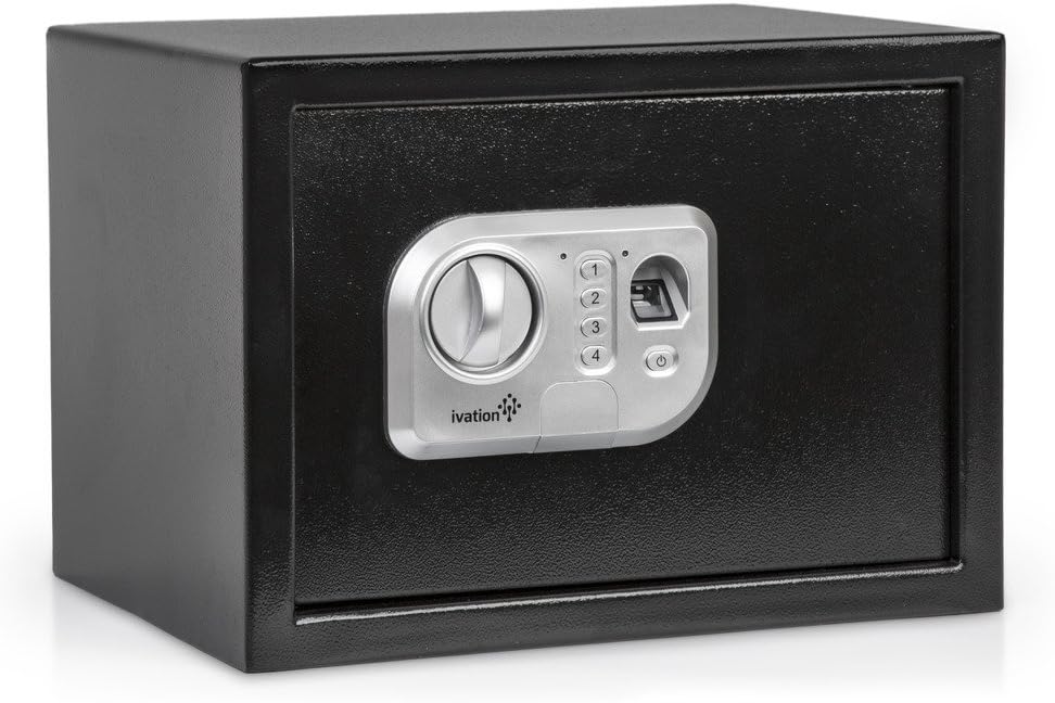 Ivation IVAFINGSAFE10 Electronic Biometric Fingerprint Safe for Guns, Valuables & Manuscripts – Fingerprint Sensor, Full-Sized Digits, Override Keys – 4 AA Batteries Included