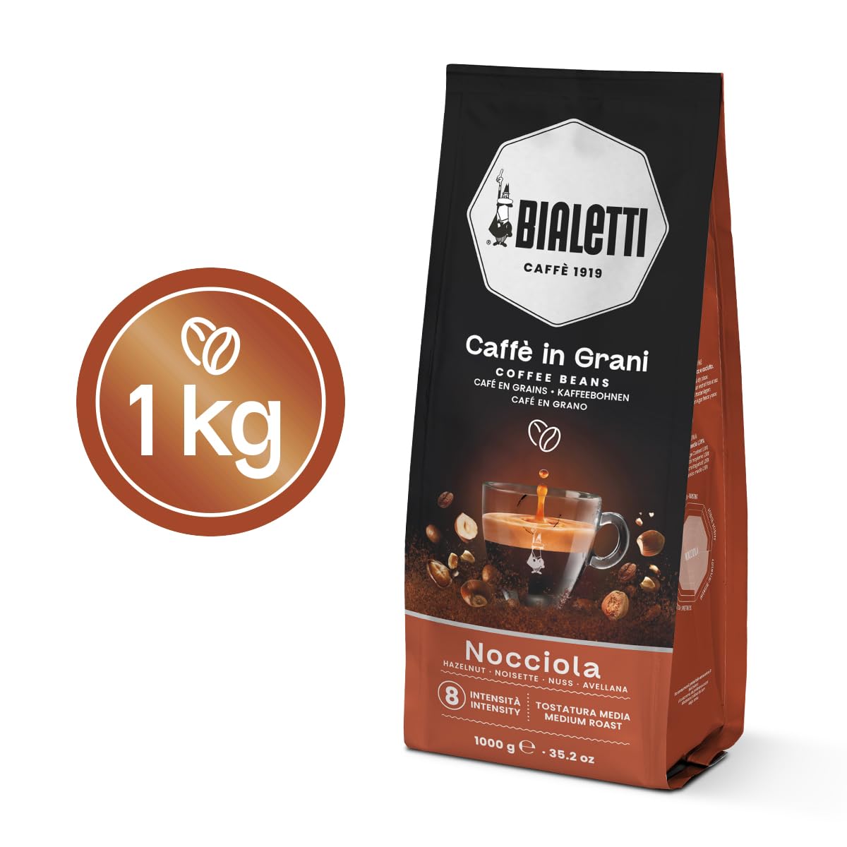 Bialetti Esperto Grani, Caffè in Grani, Aromatizzato Nocciola, 1 KG