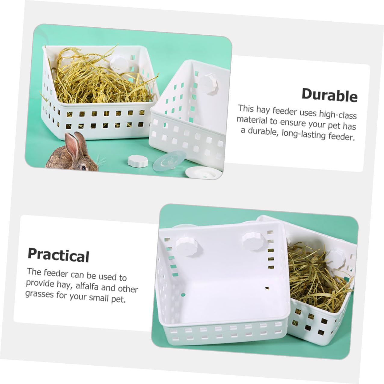 Artibetter Râteliers à Lapins en Plastique Blanc 2 Pièces, Supports à Lapins Lavables pour Cage d'animaux, Maintient Le Foin Propre et Minimise Le Gaspillage