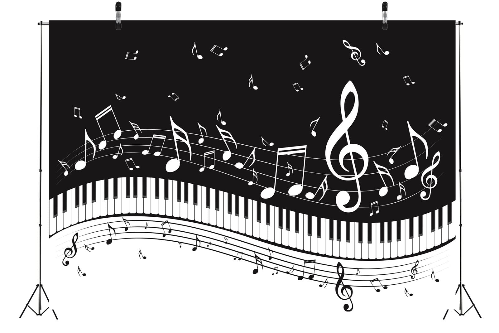 BELECO 3x2.5m Sfondo Pianoforte, Note Musicali Bianche e Nere, Tastiera, Compleanno a Tema Musicale, Banner YouTube, Video, Carta da Parati, Accessori.