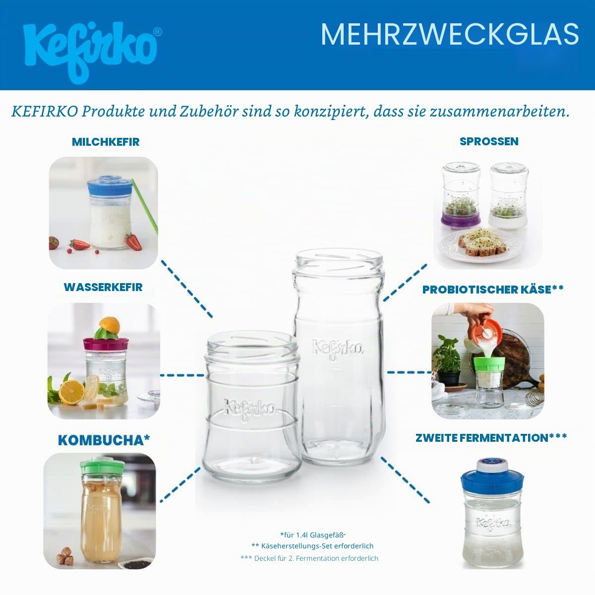 Kefirko Fermentations Set 900ml Grün Milch- und Wasserkefir