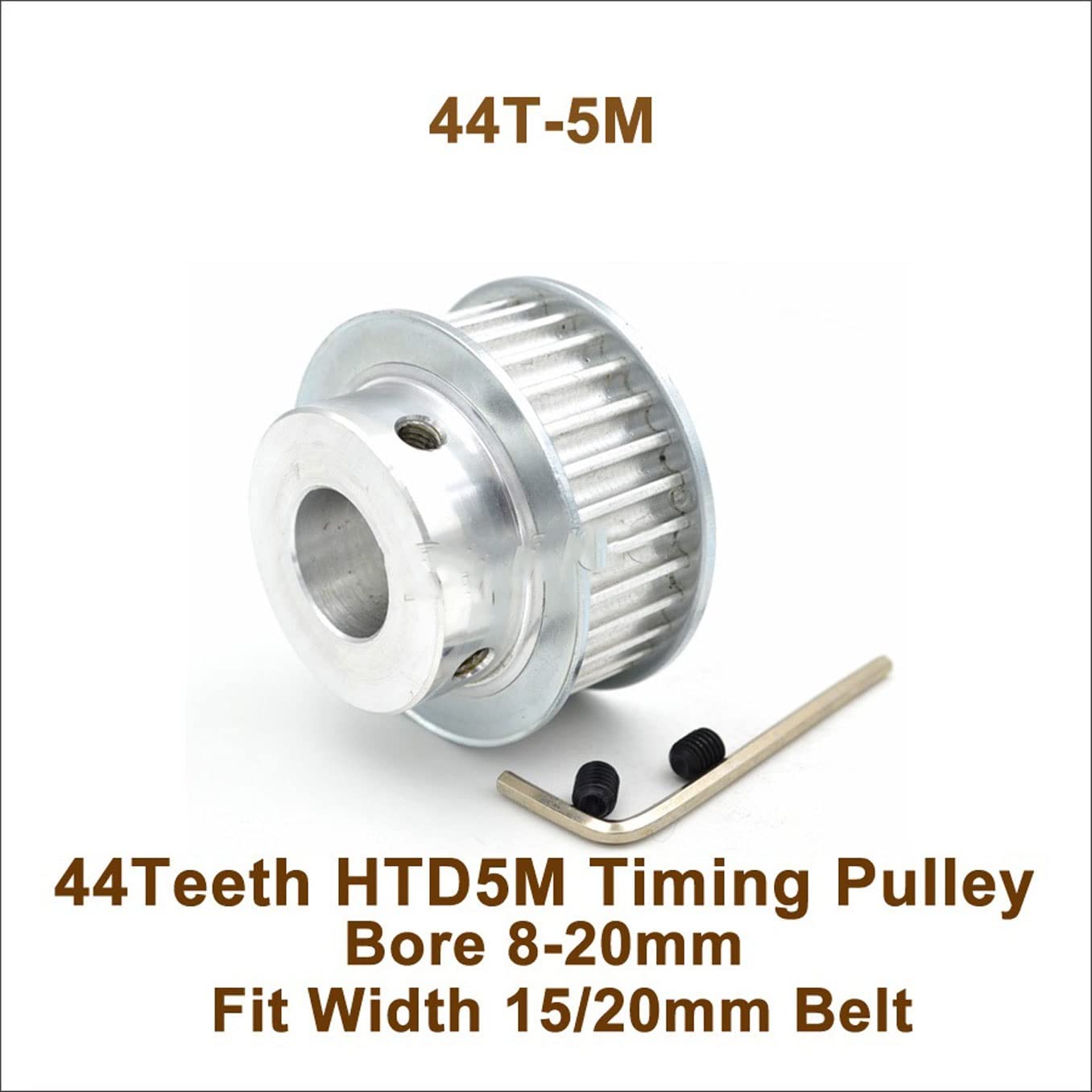 Timing Pulley 44-5M Timing Pulley, Bore 8/10/12/12.7/14/15/16/17/19/20mm, Fit Width 15/20mm HTD5M Timing Belt, 44T 44Teeth HTD 5M Synchronous Pulley (Size : Bore 22mm, Color : for Belt Width (NO.122