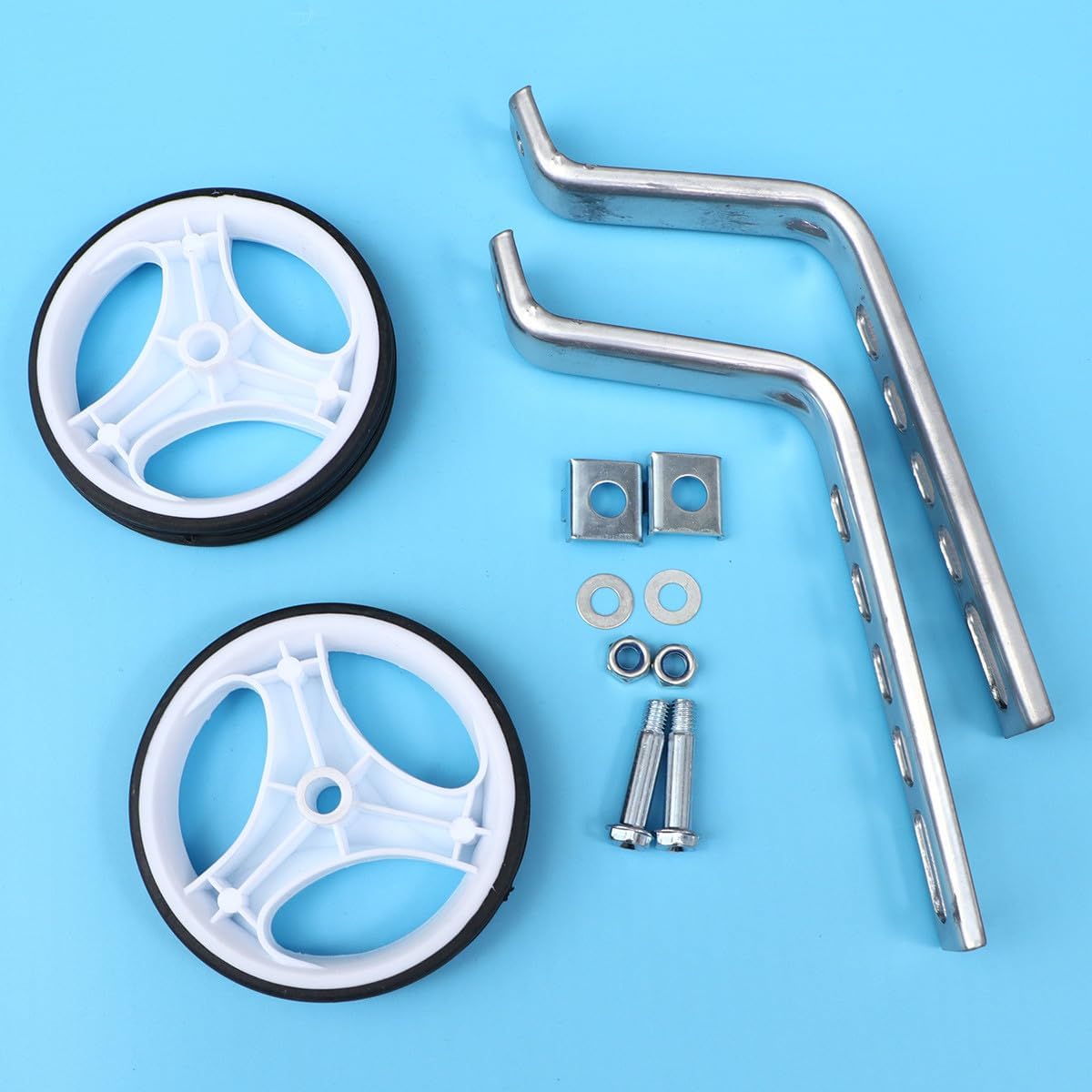 Veemoon Bike Training Wheels Set with Bracket, 12-20 Inch Balance Auxiliary Wheels, Mute Flashing Bicycle Stabilizers, White, Suitable for Bikes