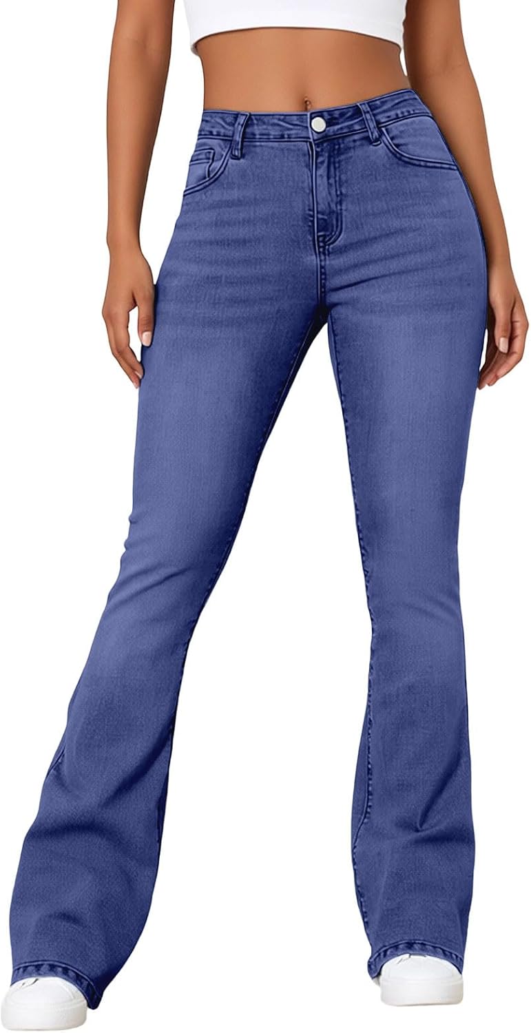 Denim Pants for Women Fashion High Waisted Stretchy Slimming Flare Jeans Summer Straight Leg Casual Work Trousers