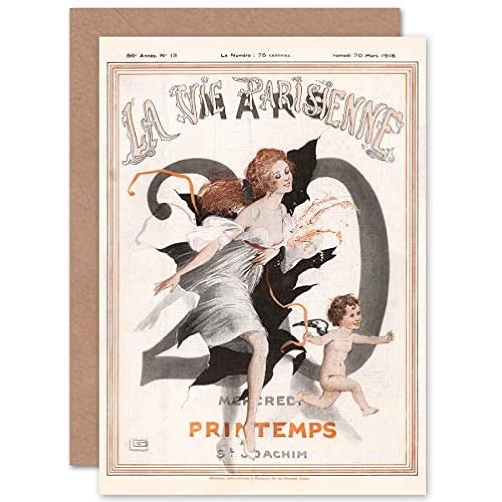 Artery8 La Vie Parisienne Spring Woman Cherub Magazine Cover Sealed Greeting Card Plus Envelope Blank inside