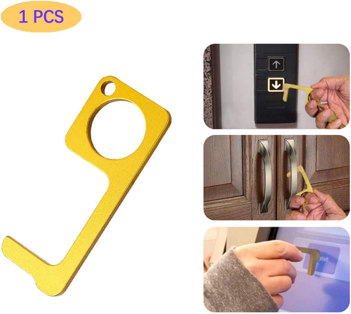 EDC Door Opener, Contactless Brass Door Opener, Hygienic Door Handle, Portable Contactless Button Tool, Door Handles Clean Elevator Buttons Safety Protection Brass Key, Key Utility Tool-1 PCS