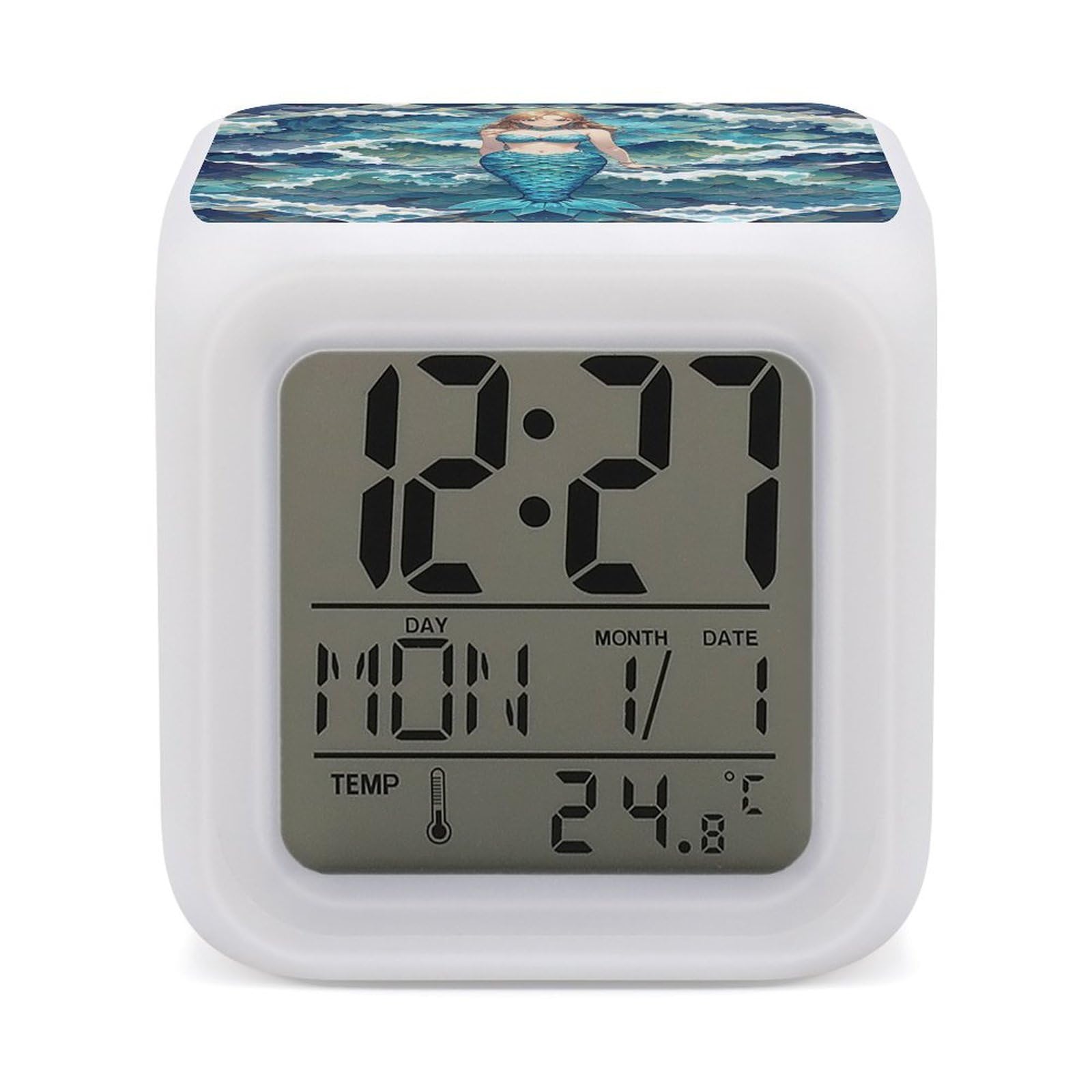 Reloj despertador cubo Blue Waves Squama con luz nocturna de 7 colores y temperatura