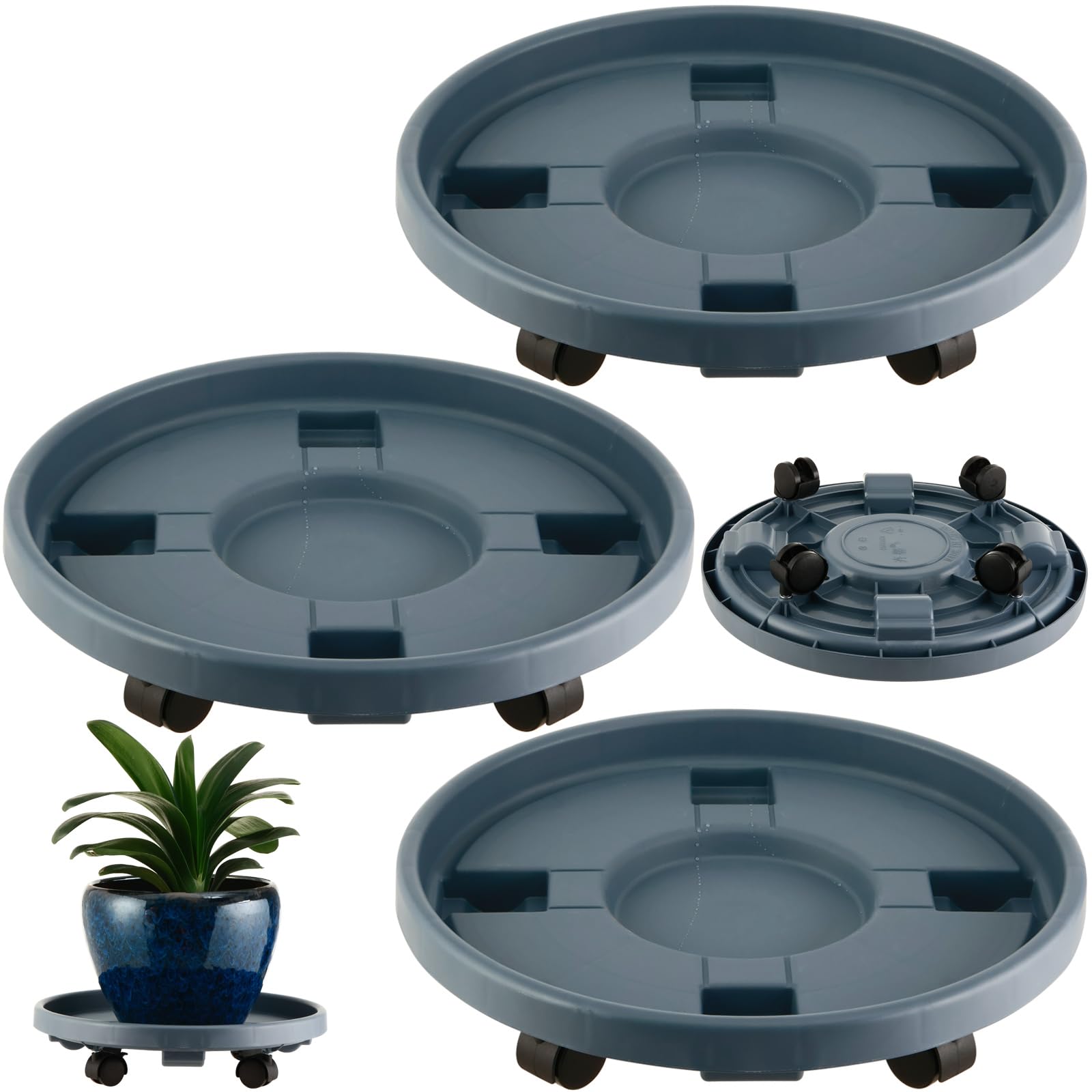 3 Pakcs Large Plant Caddy with Wheels 15.8" Rolling Plant Stands Heavy-duty Plastic Plant Roller Base Pot Movers Plant Saucer on Wheels Indoor Outdoor Plant Dolly with Caster Planter Tray Coaster Grey
