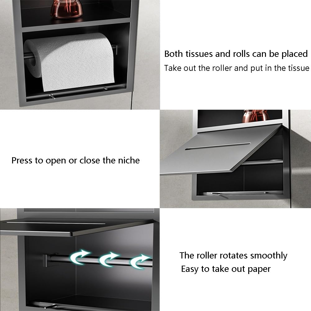 Nicchia doccia in acciaio inox con ripiano rimovibile, organizer da bagno integrato per articoli da toeletta, scaffale portaoggetti a parete, 17 x 23 x 12 cm