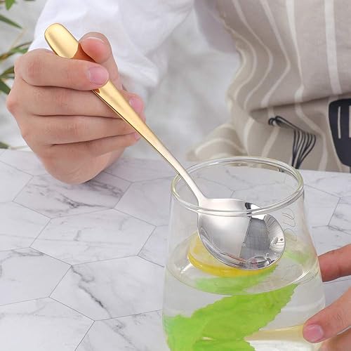 Miniatura 3 de Buyer Star Juego de cucharas de caldo, cucharas de sopa redondas de 7 pulgadas, cucharas de cena de mesa con acabado de acero inoxidable (dorado