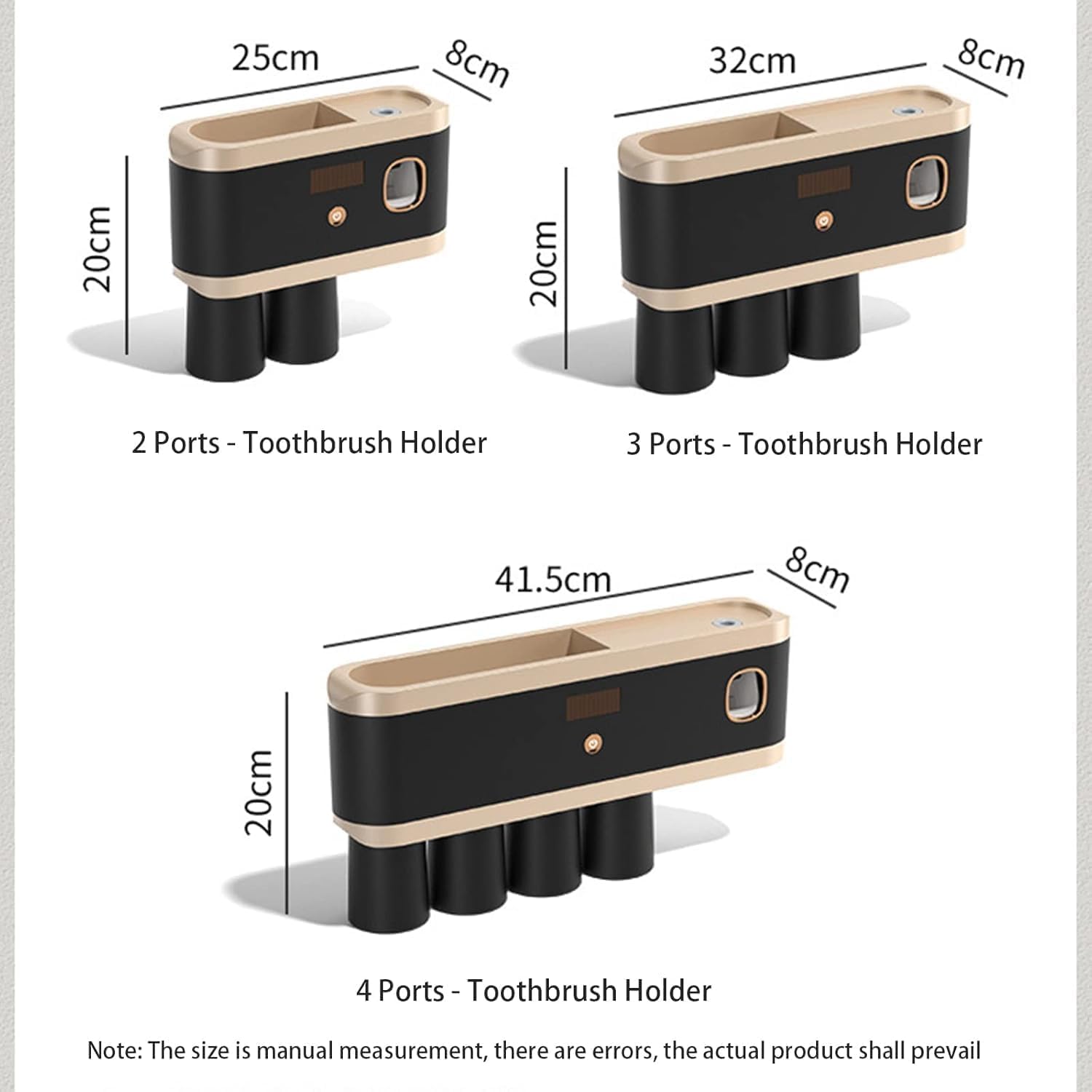 Soporte Y Esterilizador De Cepillo De Dientes Eléctrico De Pared, Dispensador Automático De Pasta De Dientes Recargable, Ideal para La Ducha Y El Baño, Color Negro, Black 3cups
