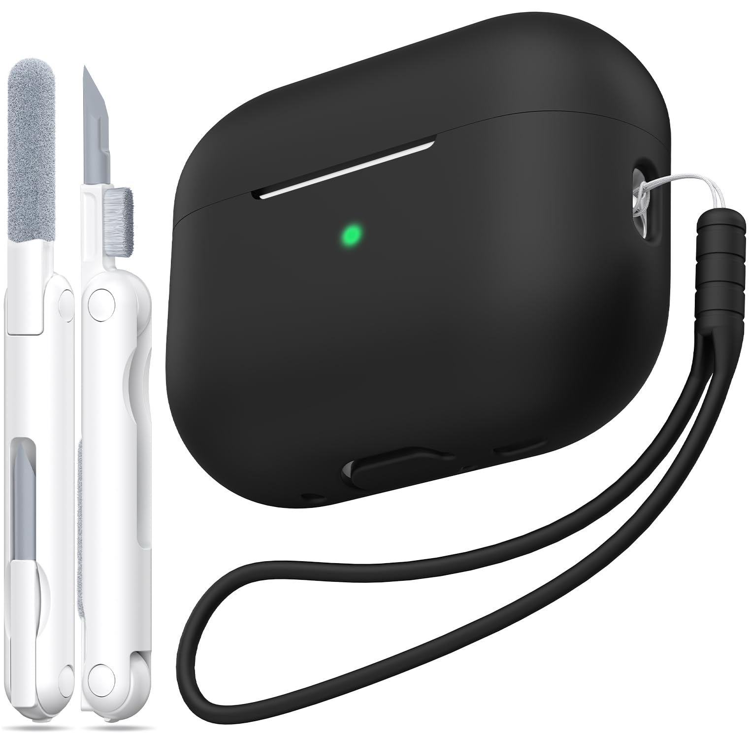 MHYALUDO AirPods Pro Case Cover 2nd Generation, Soft Silicone Protective Cover Anti-Drop Shock Absorption, AirPods Pro Touch Case with Keychain and Cleaning Kit, Front LED Visible Display, Black