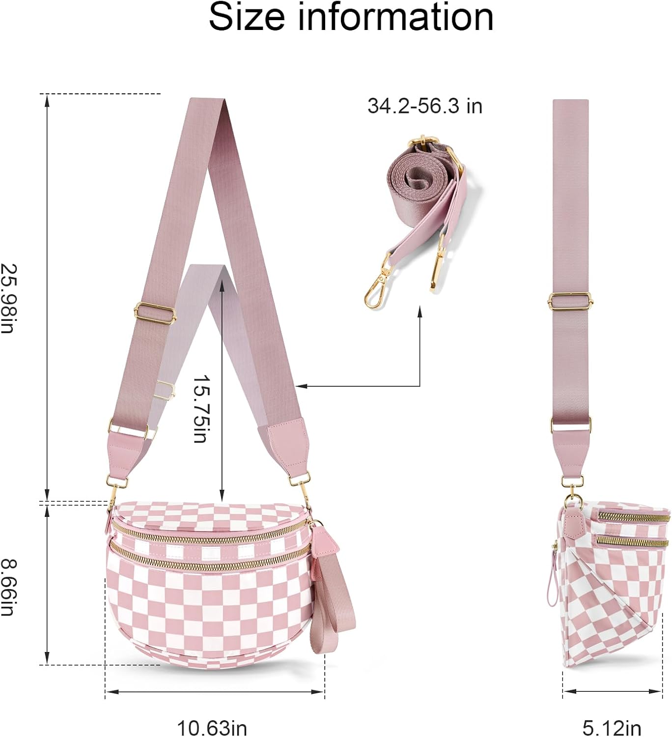 Checkered Crossbody Bags for Women, Large Nylon Bum Bags Plus Size Fanny Pack Sling Bag Belt Bag for Women Travel, Pink Checkered - Image 4