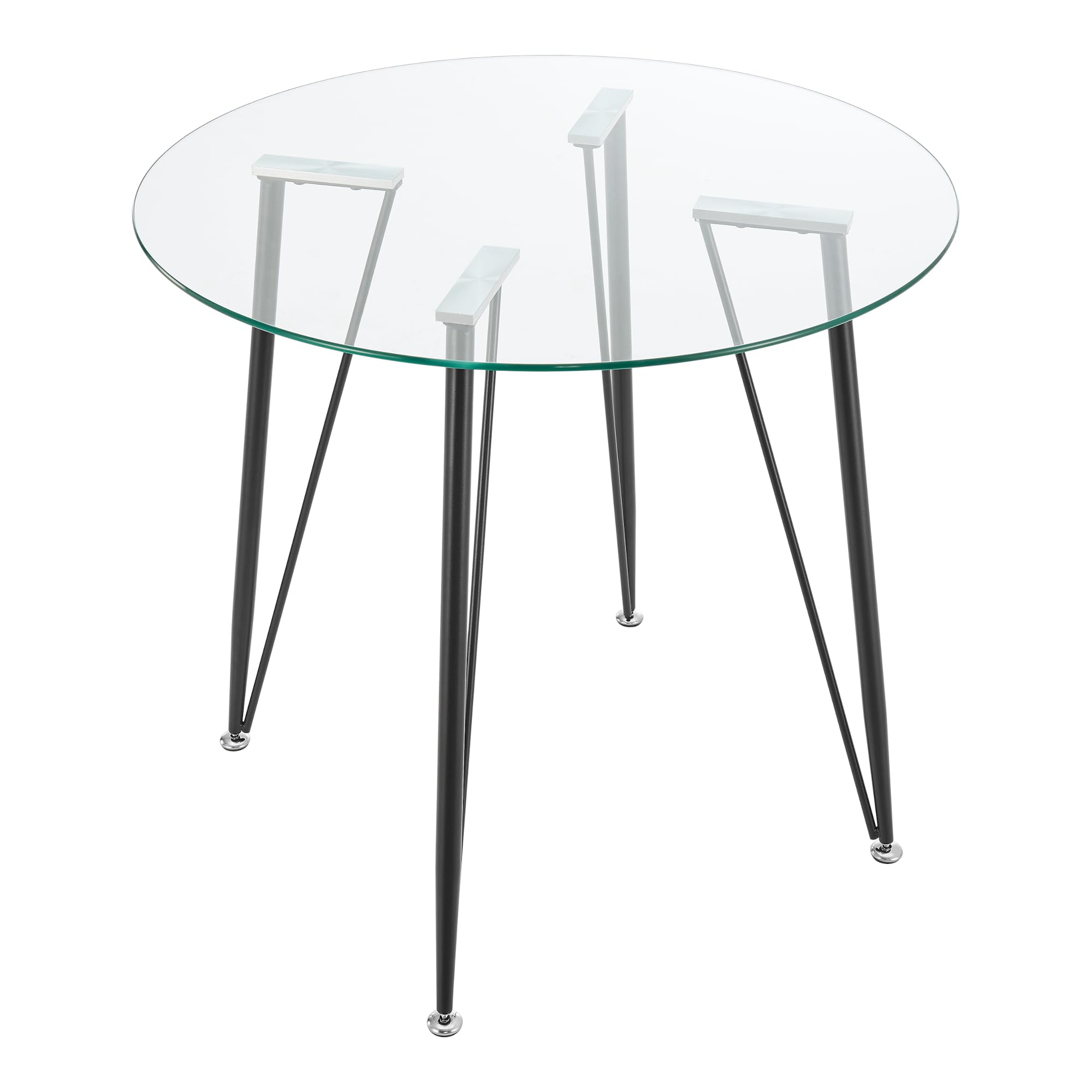 [en.casa] Table Ronde en Verre pour Salle à Manger Petite Table Stylée pour Salon Cuisine Chambre Bureau Café Verre Trempé Acier Laqué 72 x 80 cm Transparent Noir